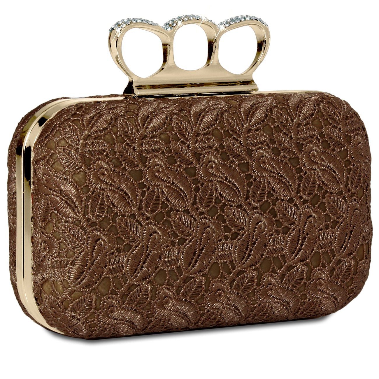 Caspar Clutch TA290 Damen Schlagring Box Clutch Abendtasche mit Stoff Häkel Spitze