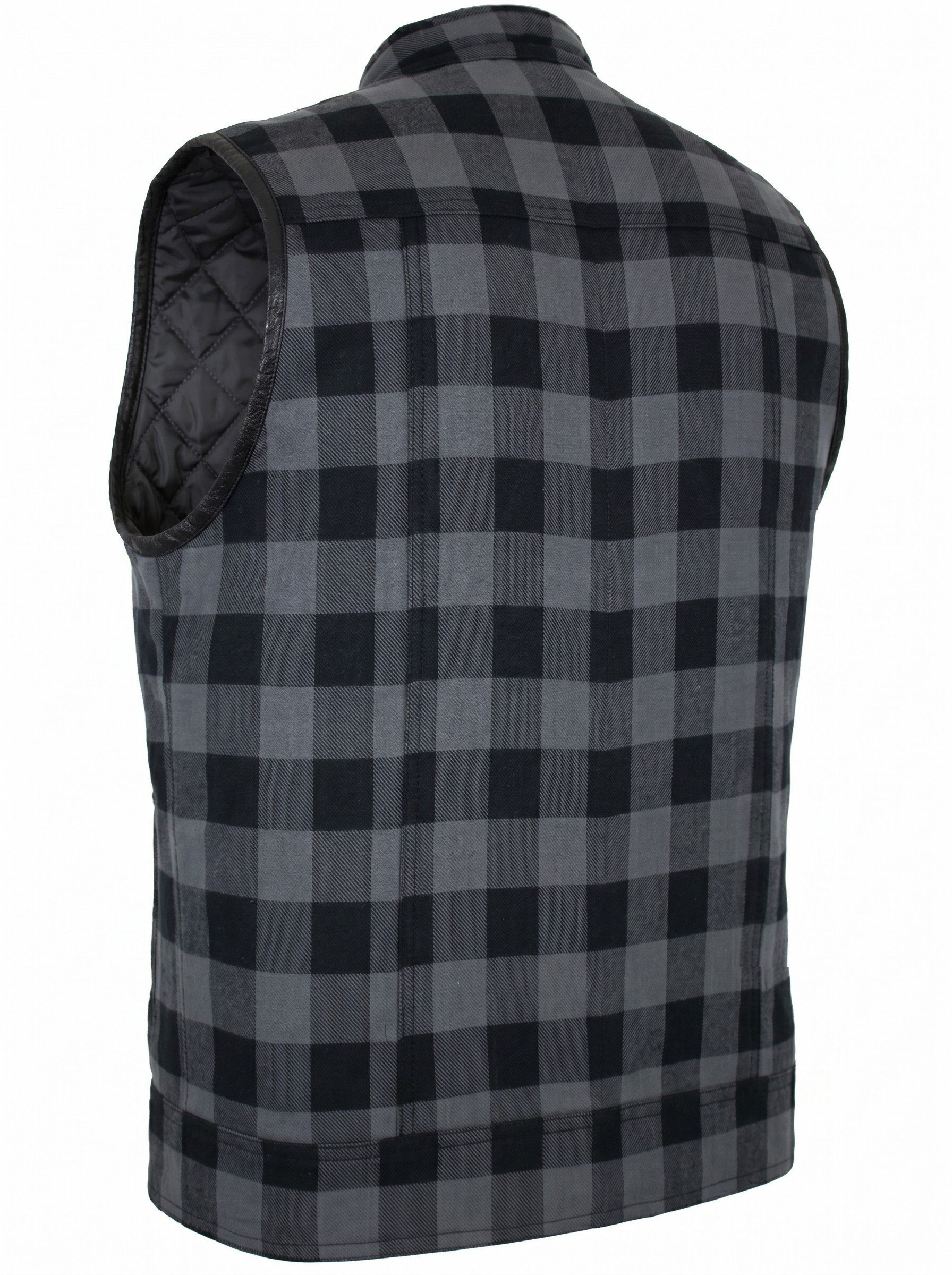 MDM Karoweste Herren Holzfäller Weste kariert Lumberjack Textilweste (Karierte Herren Lumberjack Bikerweste im Holzfäller-Look) leichte Karierte Bikerweste im Holzfäller-Look mit 6 Taschen