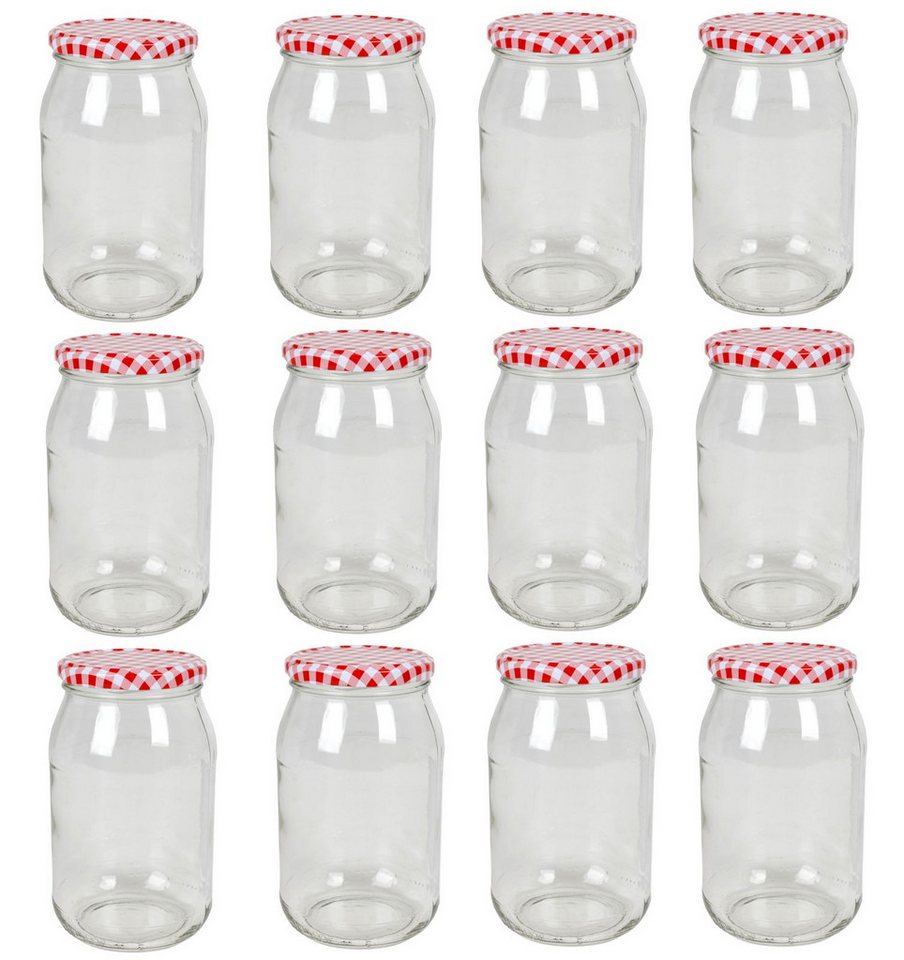 BURI Einmachglas 12 x Einmachglas 900ml Vorratsglas Einweckglas Konserve Schraubdeckel, Glas