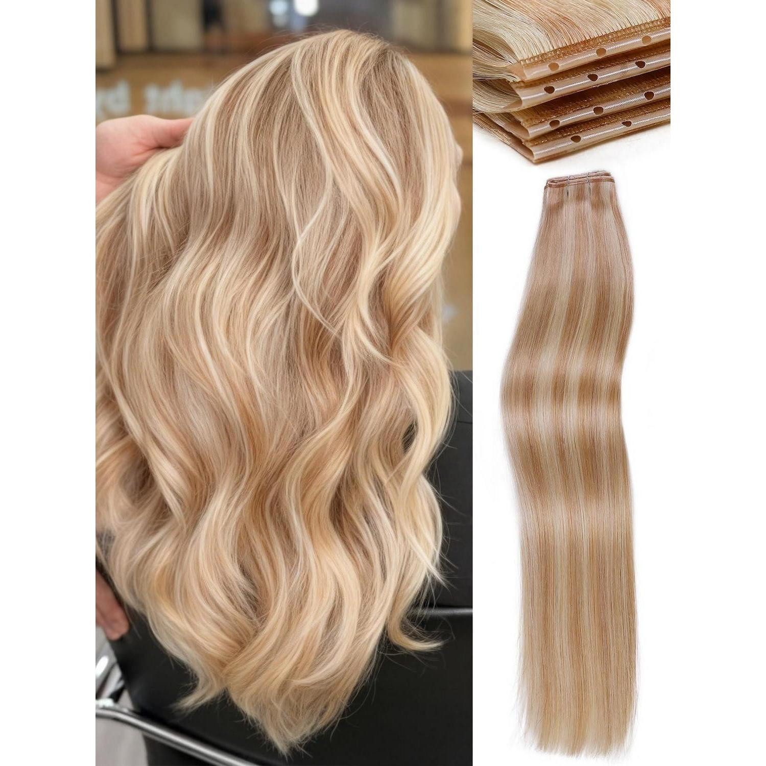 LuxusKollektion Echthaar-Extension Extensions Echthaar Remy 16 inch-2 PCS Strawberry Highlight Blonde