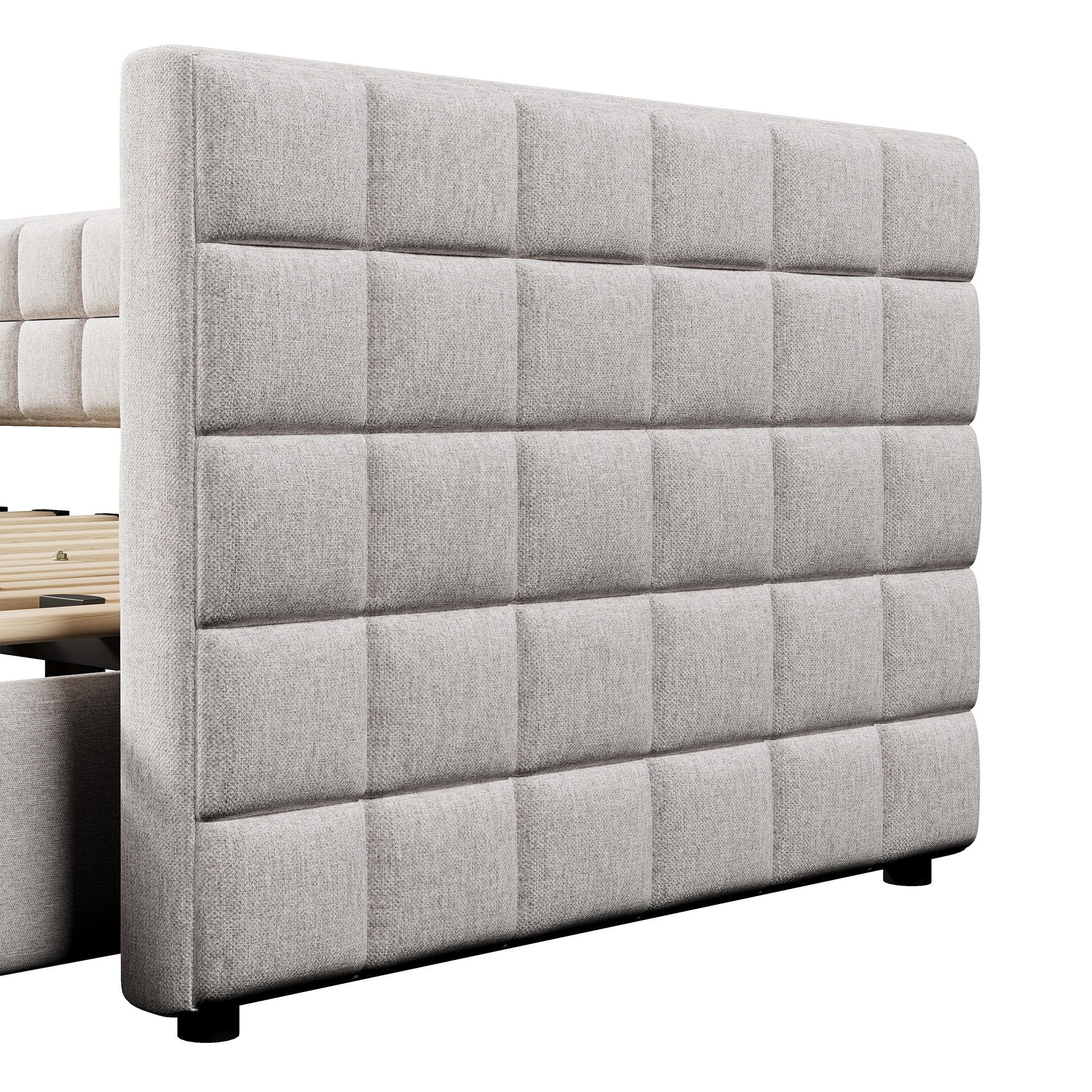HAUSS SPOLE Schlafsofa 90/180x200cm mit Rückenlehne, ausziehbares Bett, 2 Schubladen, Beige, Luxuriöses Samt Daybett 90x200 cm, ausziehbar auf 180 cm mit quadratischer Rückenlehne und 2 Schubladen., ohne Matratze