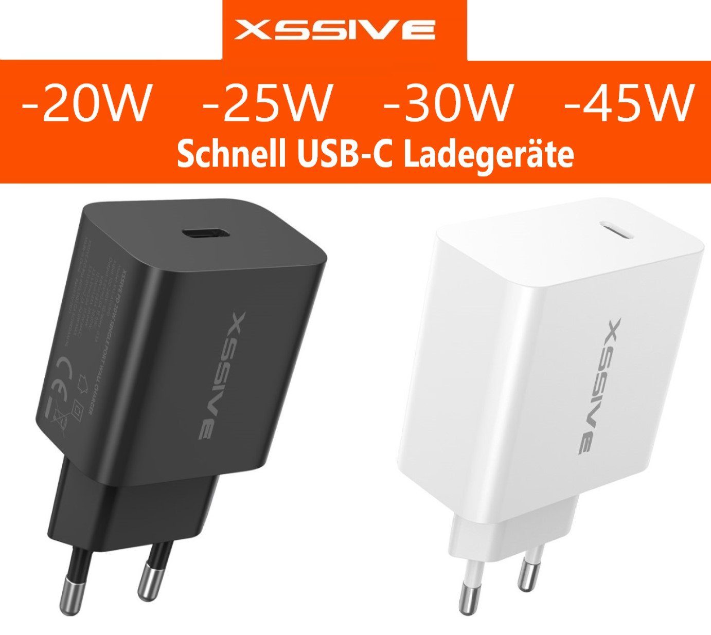 Xssive Universal Schnell UBC-C Ladegeräte 20W-25W-30W-45W für Handy Tablet Steckernetzteil (PD Schnell Ladegerät)