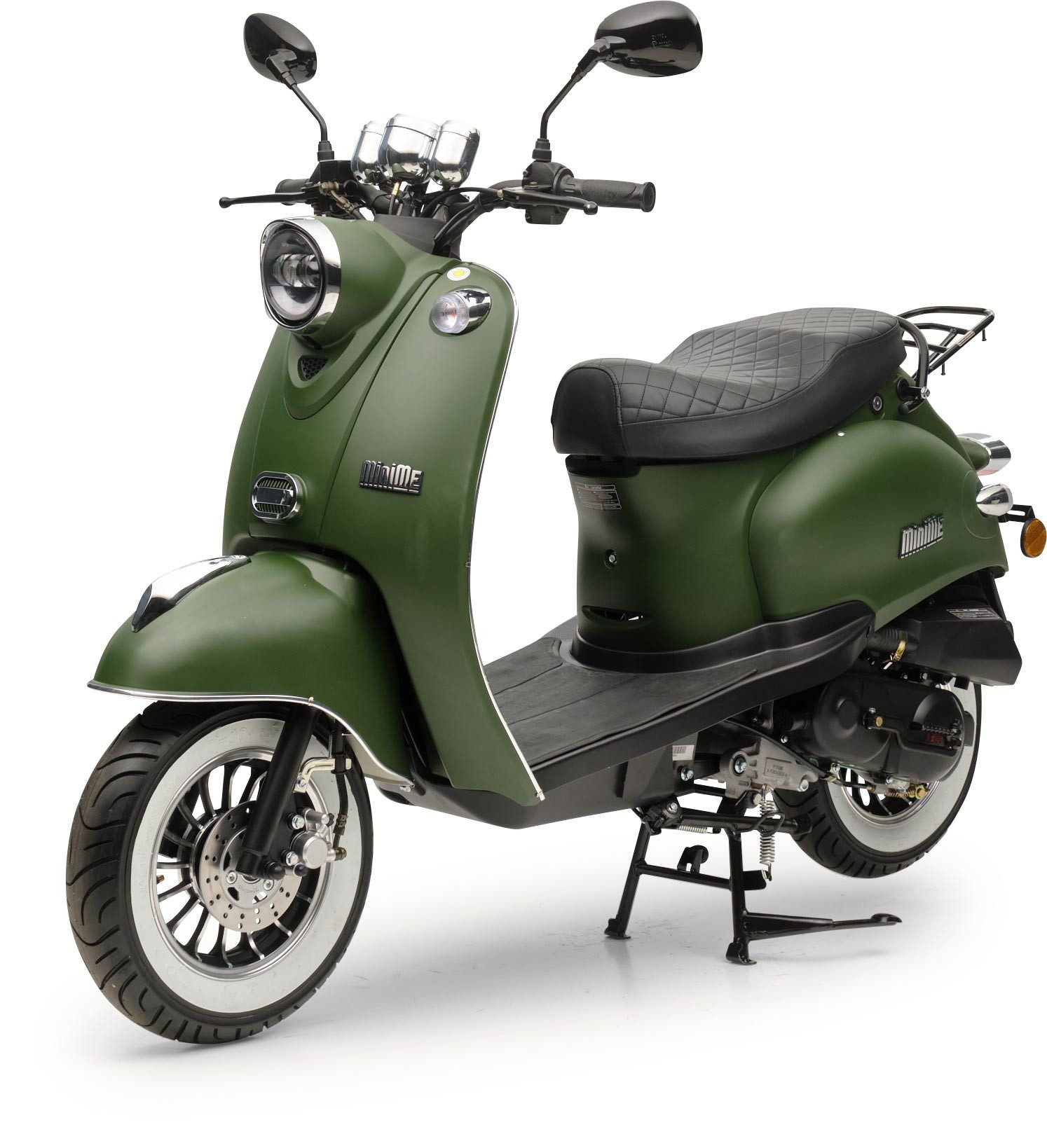 Burnout Motorroller MiniMe 2.0 Mattgrün, 50 ccm, 45 km/h, Euro 5, Unverwechselbares Retro Design, Moped