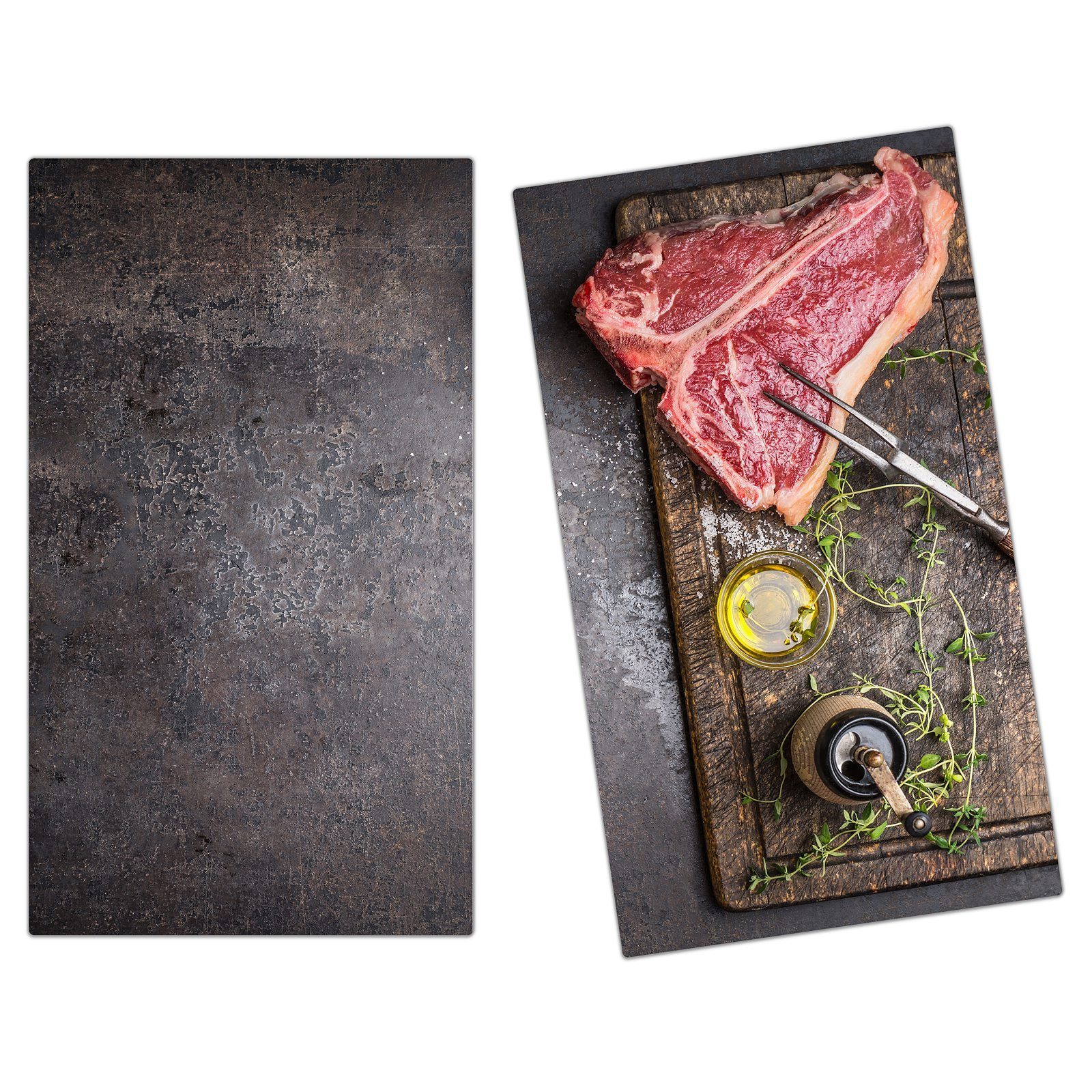 Primedeco Herd-Abdeckplatte Herdabdeckplatte Spritzschutz aus Glas T-Bone Steak auf Platte, Glas, (2 tlg) | Herdabdeckplatten