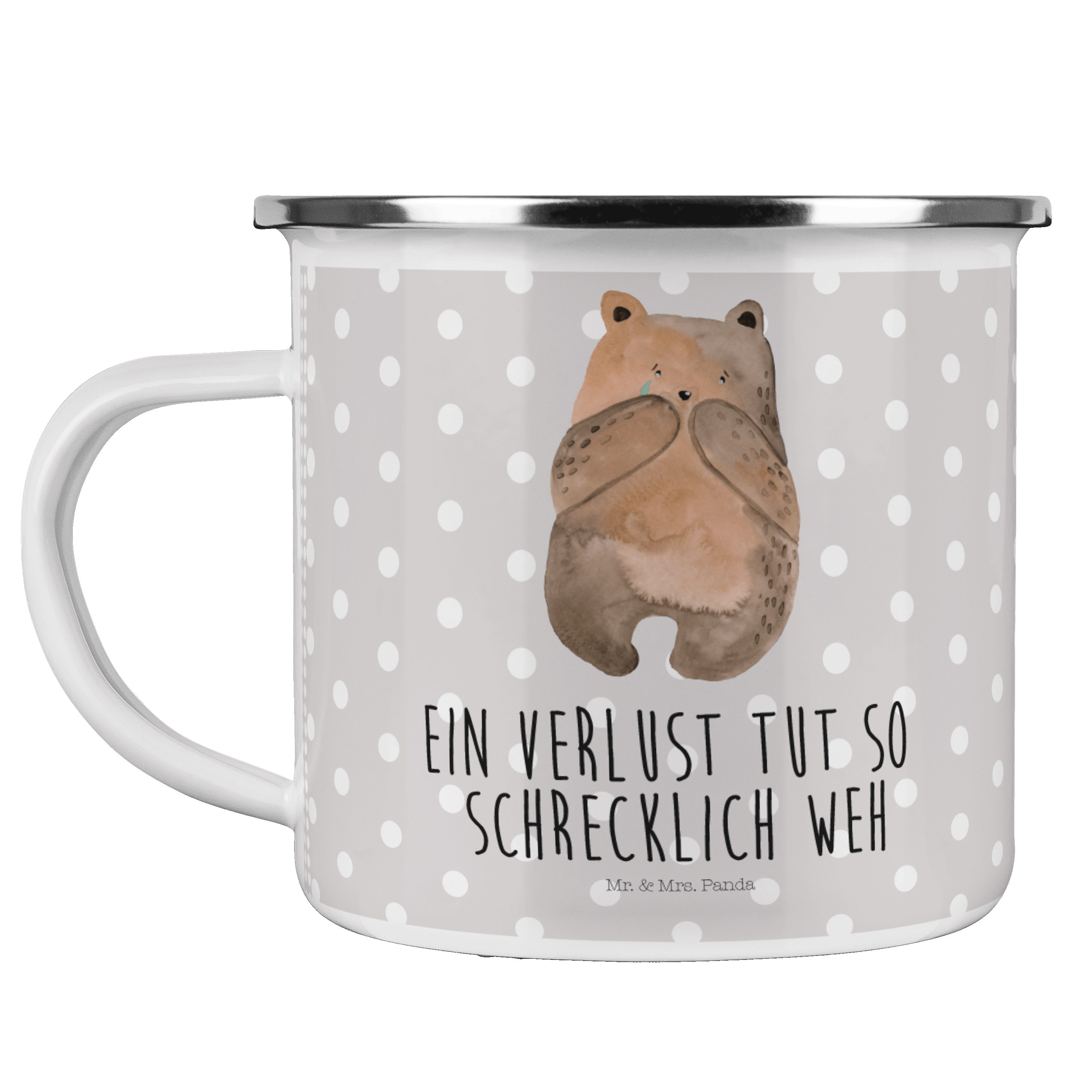 Pastell Verlust & Geschenk, Becher Panda Outdoor E, Campingtasse, Emaille - Bär Grau Mrs. - Mr. Tasse,