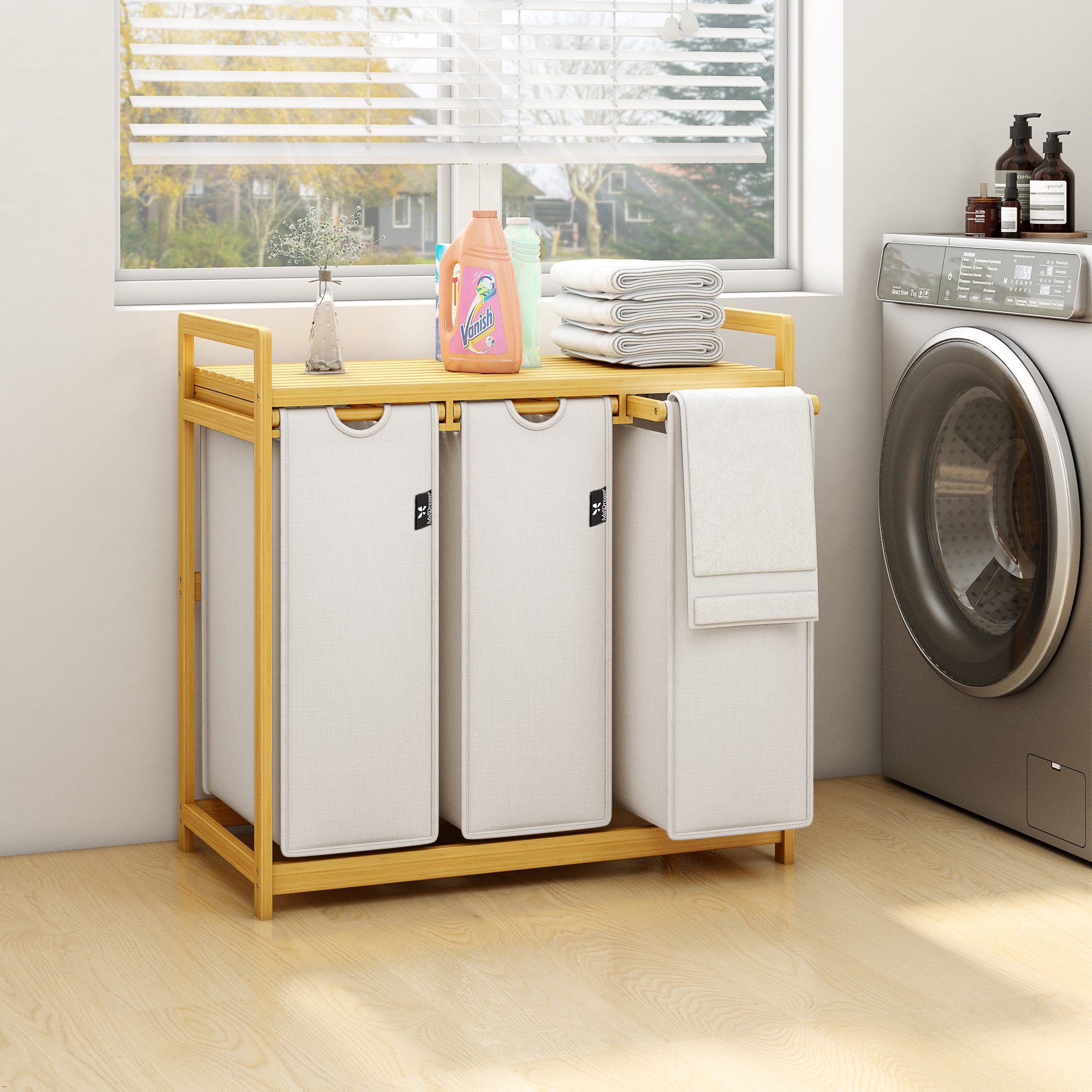 AdelDream Wäschekorb Wäschekörbe mit Bambusrahmen, 150 l, 3 Fächer günstig online kaufen