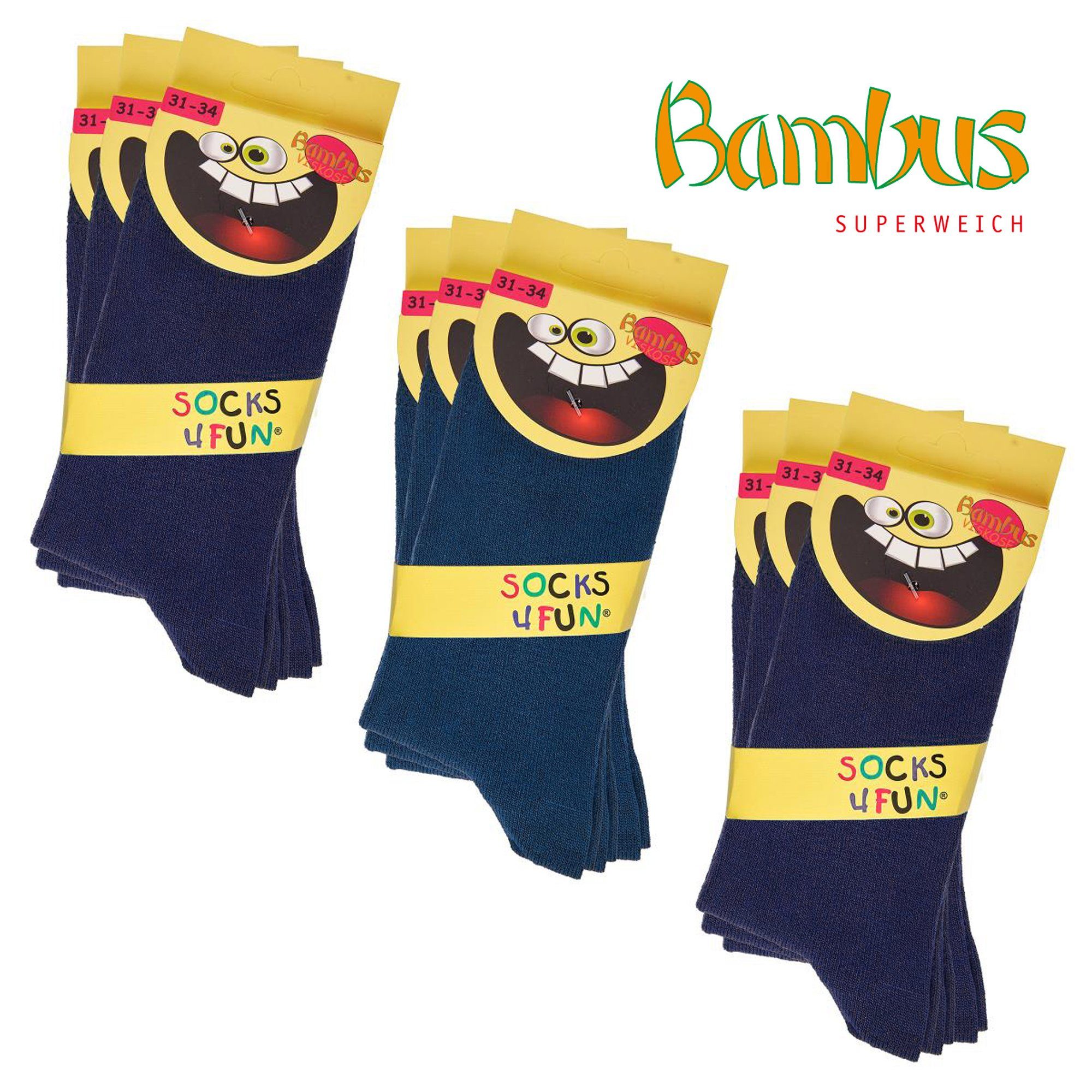 Socks 4 Fun Langsocken 3170 (Packung, 9-Paar, 9 Paar) unifarbene Kinder Socken, Jungen & Mädchen, Kindersocken marine+jeans+marine