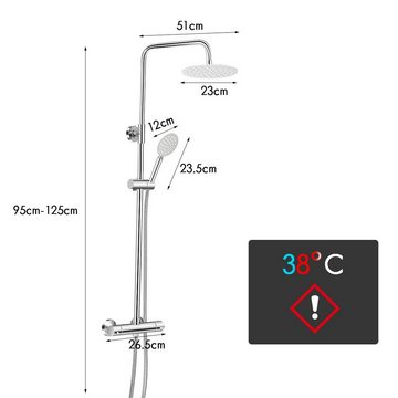 iscooter Duschsystem Stangenbrause-Set aus Edelstahl, 2 Strahlart(en), mit Thermostat, 2 Strahlart(en), Duschsäule 2 in 1 mit 304 Edelstahl Regendusche und Handbrause