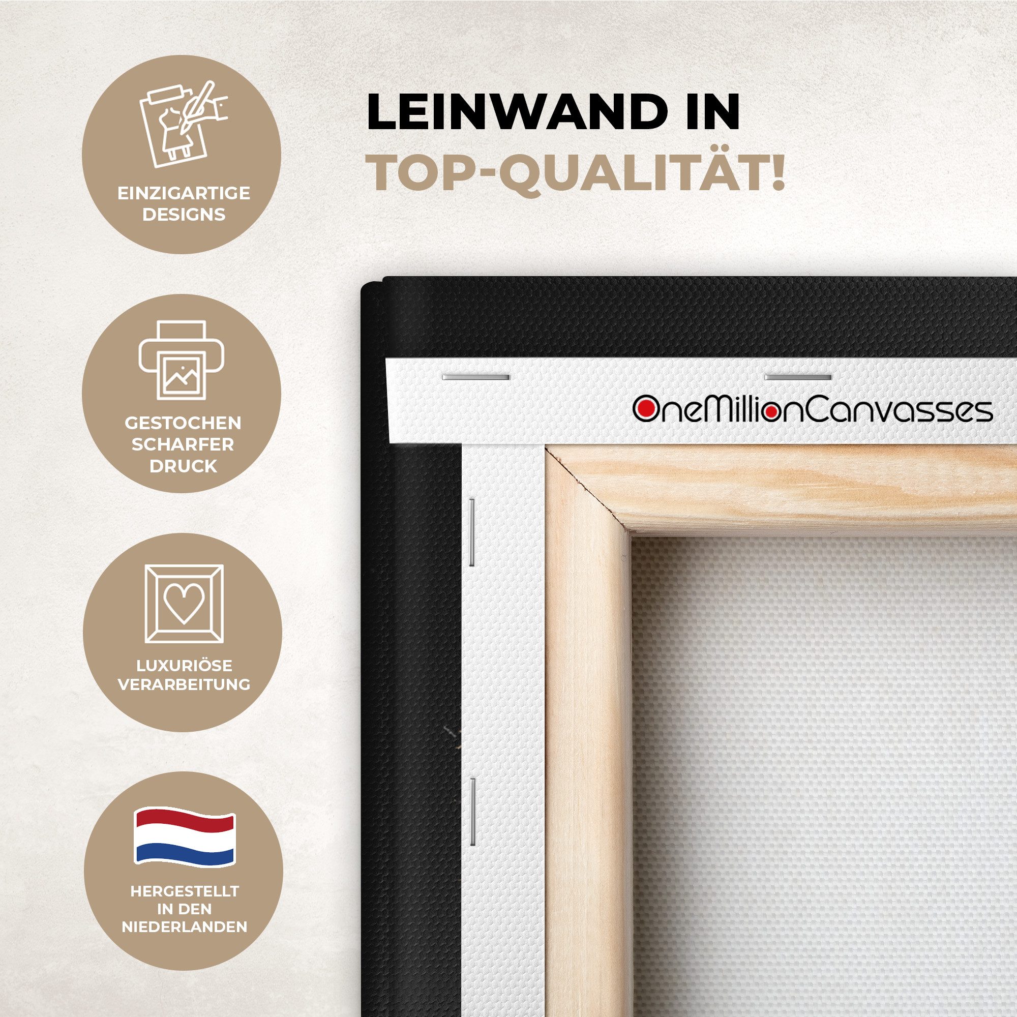 OneMillionCanvasses® Leinwandbild Weltkarte - Beige - Schwarz, Fotodruck (1 St), Wandbild, Deko Schlafzimmer Wohnzimmer Flur 20x20 cm