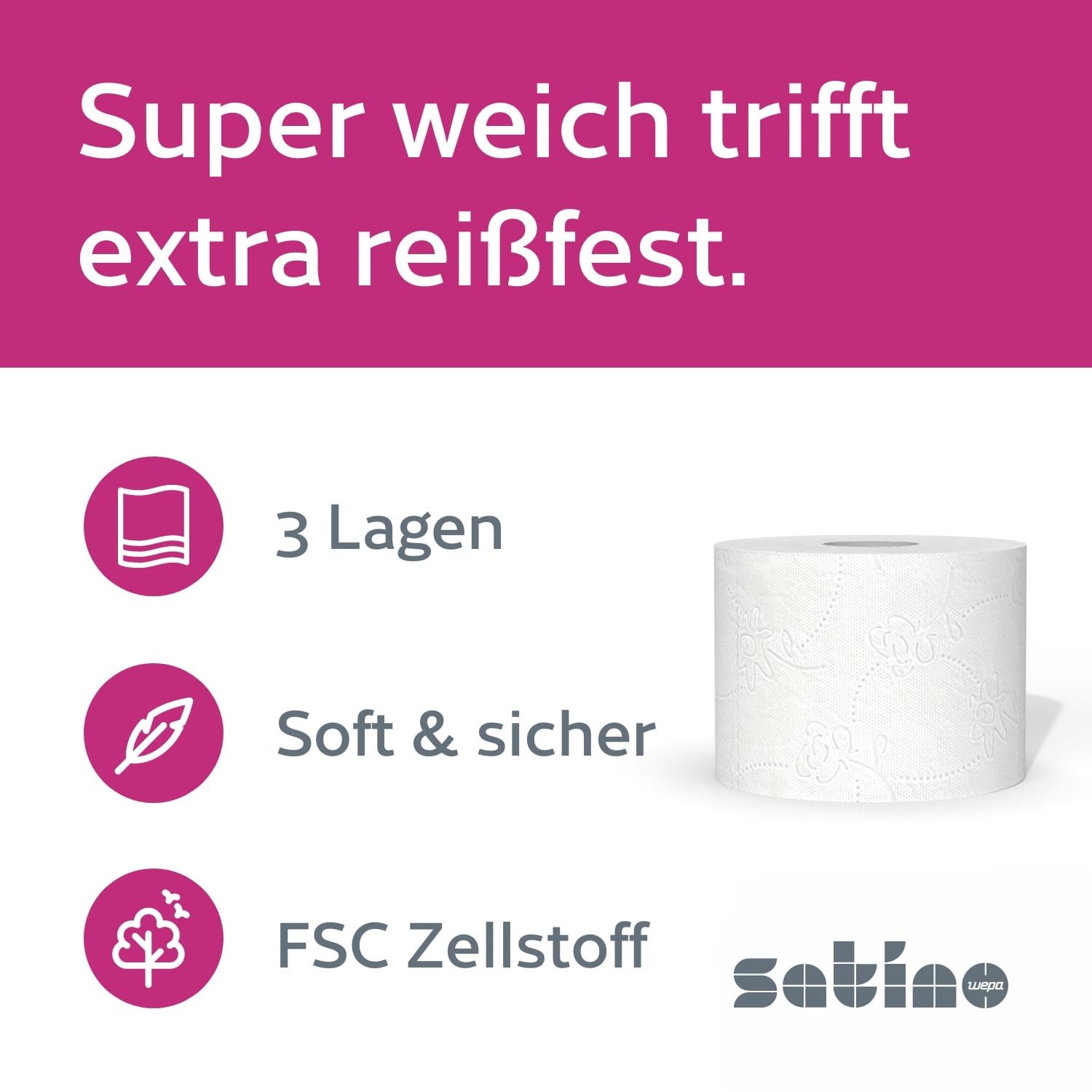Satino Toilettenpapier 3-lagig - 128 Rollen (128-St. 128 Rollen á 150 Blatt)
