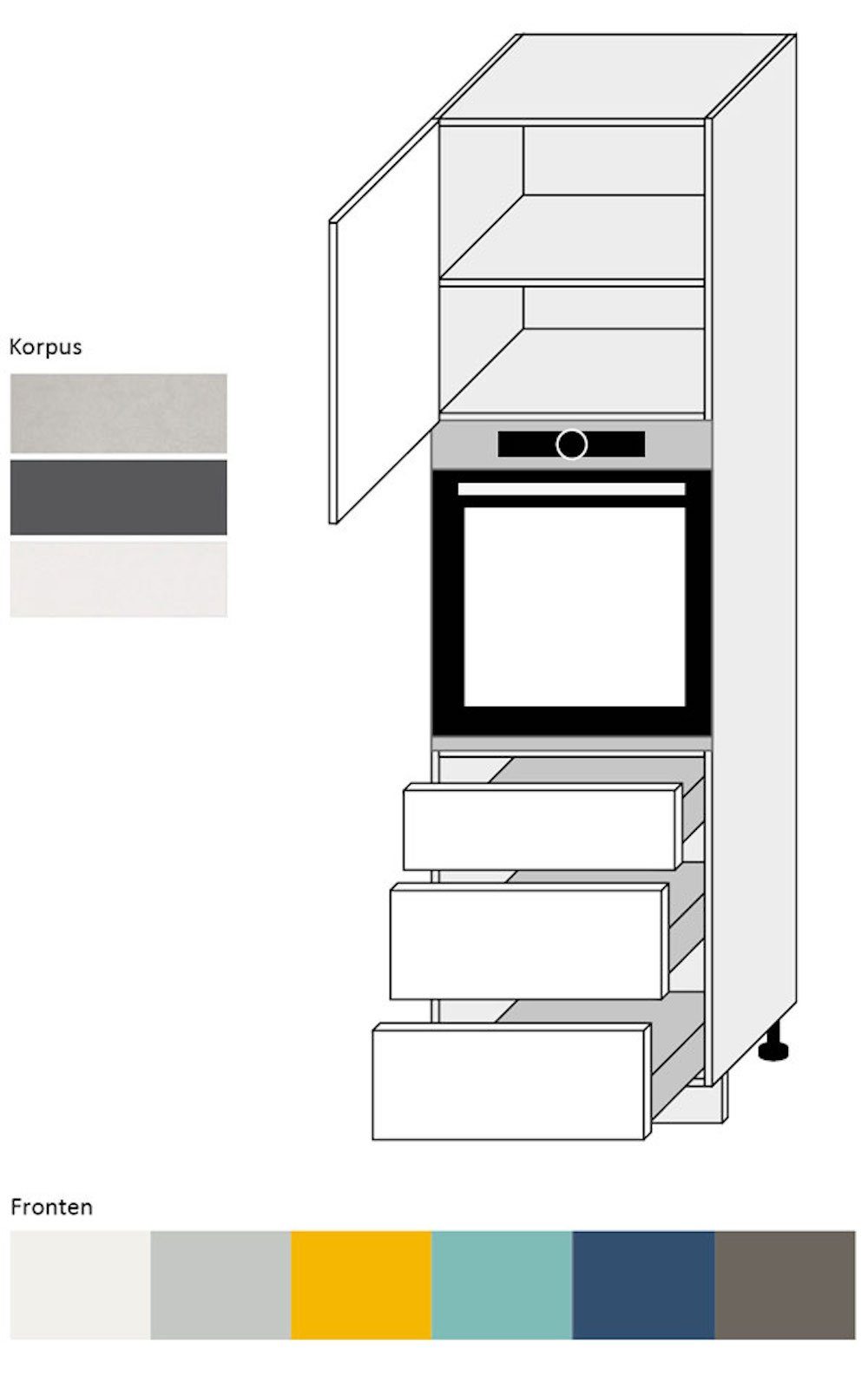 RAL 1-türig 60cm Ausführung Front-, Korpusfarbe & Hochschrank Feldmann-Wohnen Hochglanz 3 Schubladen 7039 qurazgrau wählbar Napoli