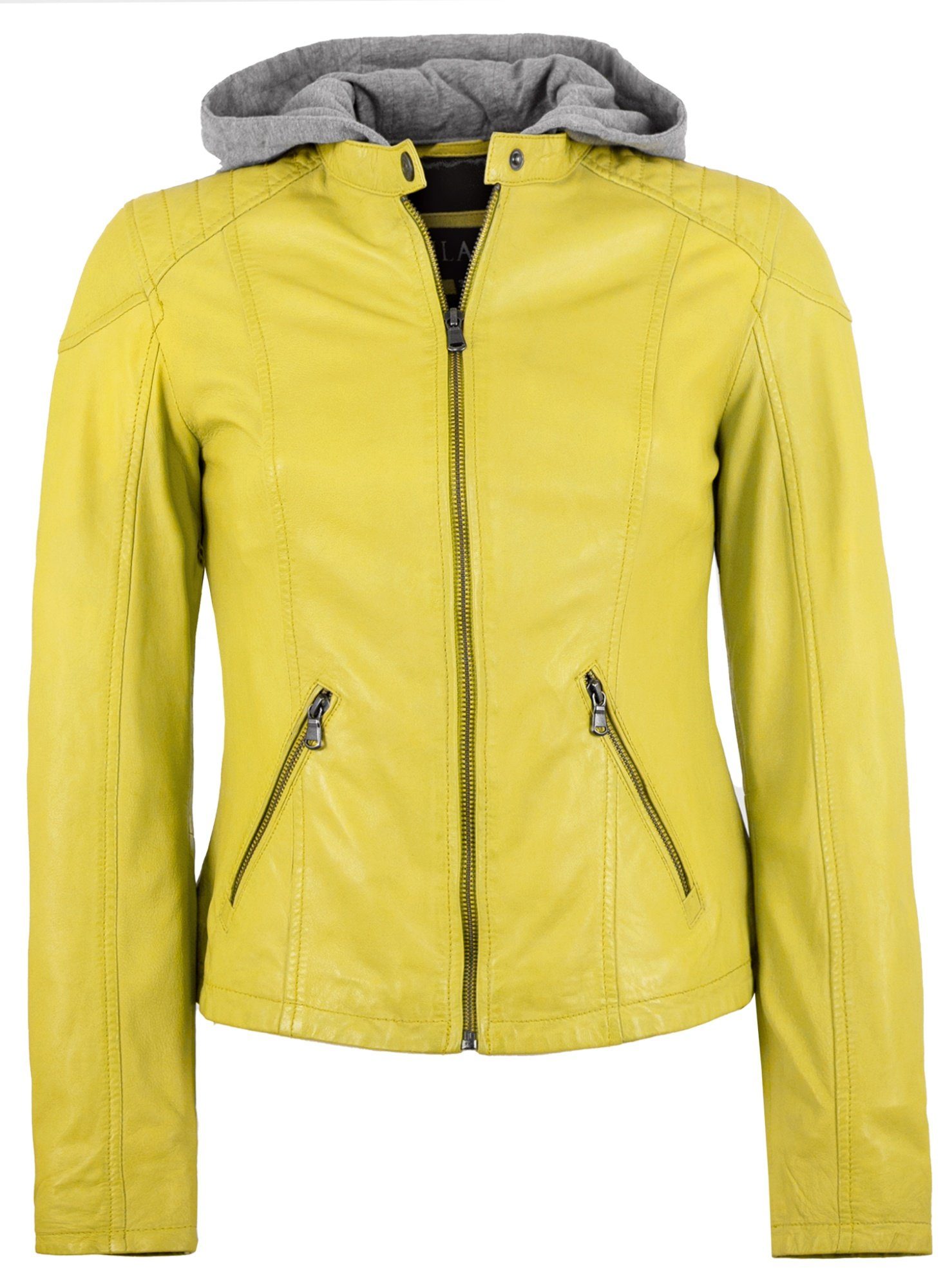 Jilani Lederjacke Laura-1 Echtleder Damen Lederjacke Kapuze Lammnappa gelb