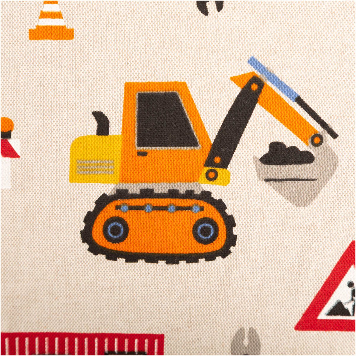 SCHÖNER LEBEN. Stoff Dekostoff Meterware Leinenlook Construction Baustelle natur bunt 140cm, pflegeleicht