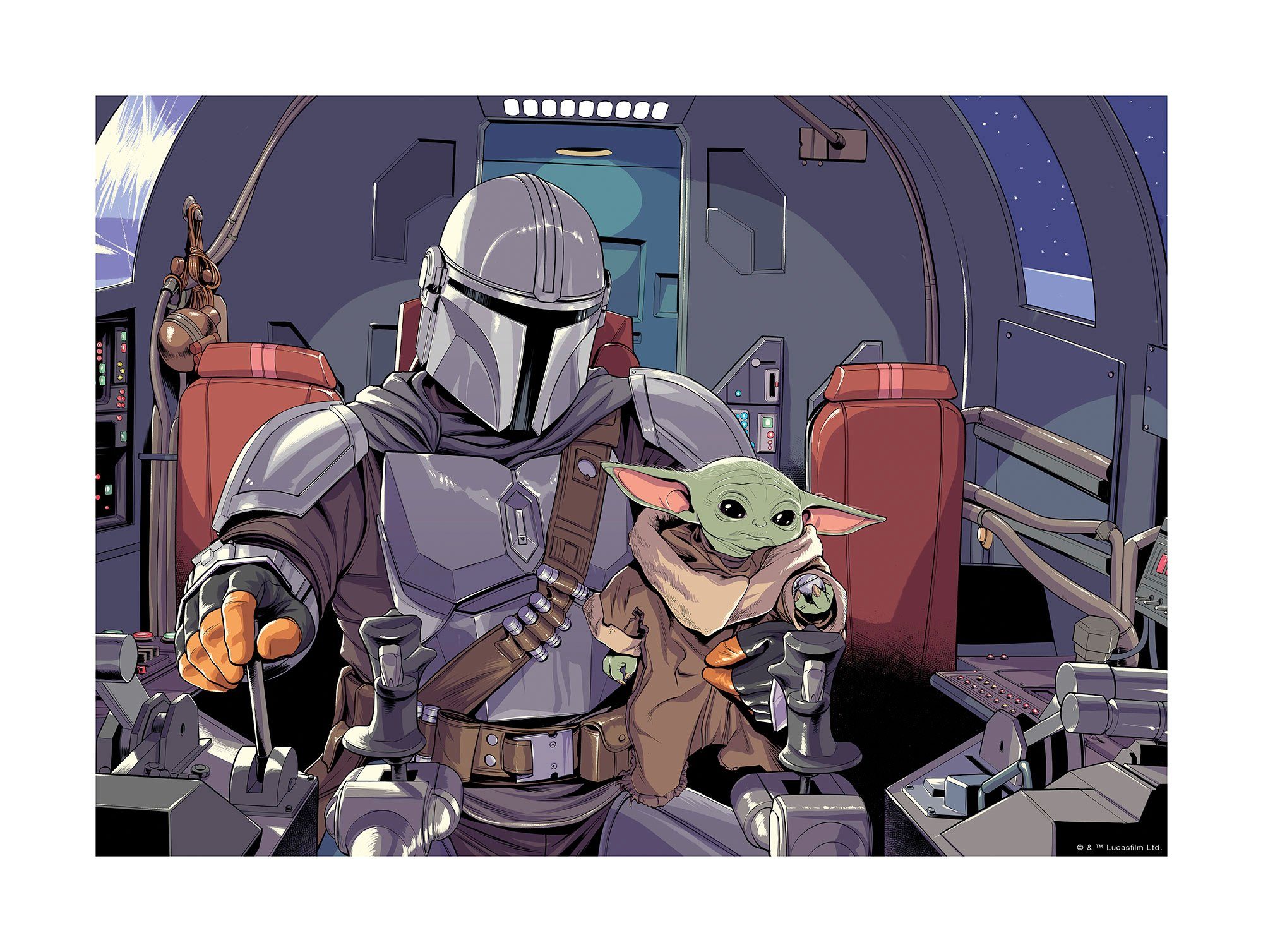 Komar Bild Mandalorian The Child Cockpit, Disney, Star Wars (1 St), Wandbild zur Dekoration im Kinderzimmer - ohne Rahmen