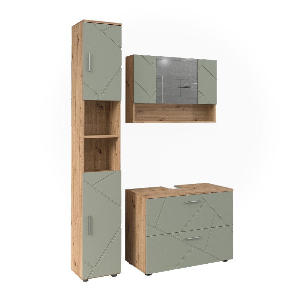 Vicco Badmöbel-Set Irma, Salbeigrün, 3 Teile, (3-St., 3er Set)