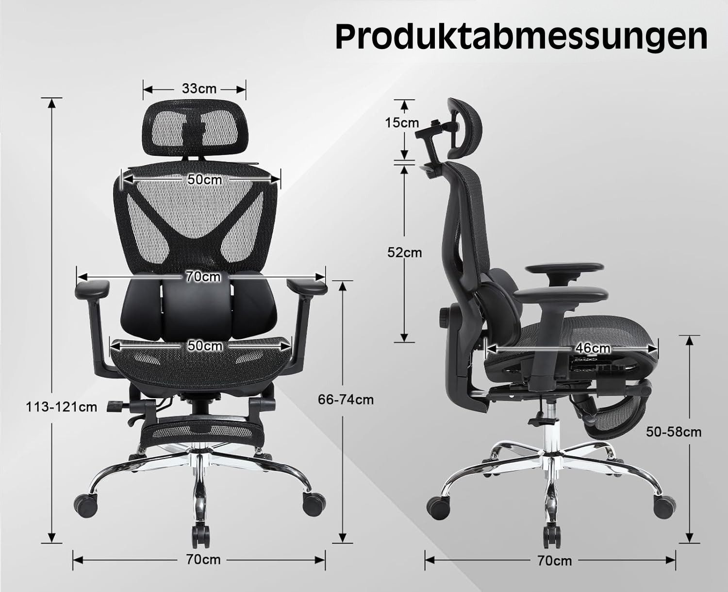 WAHSON OFFICE CHAIRS Bürostuhl Ergonom. Bürostuhl: Kopf-,Arm-,Lendenstütze,Fußstütze,90–135° Neigung