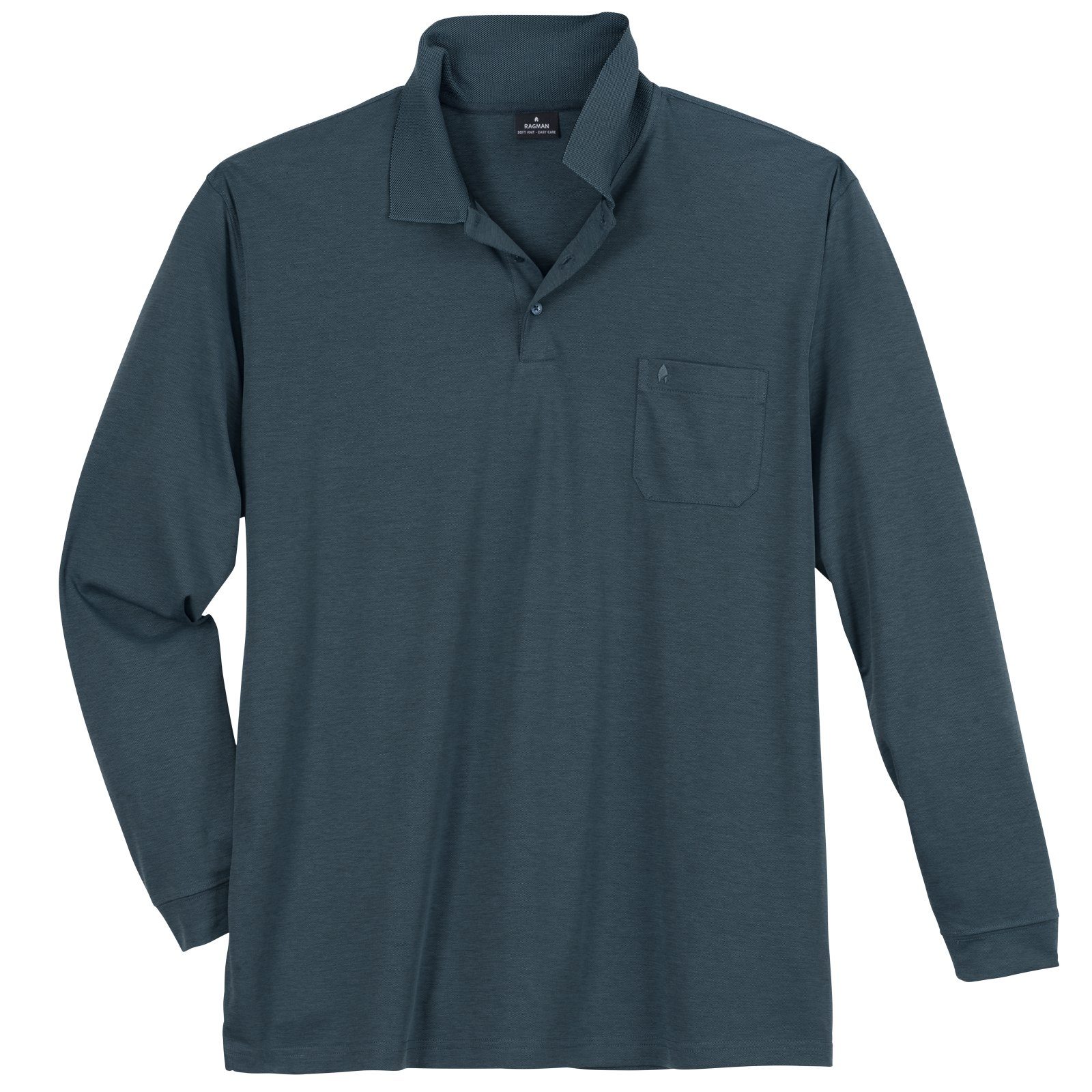 Poloshirt Ragman Softknit Langarm-Polo XXL rauchblau melange