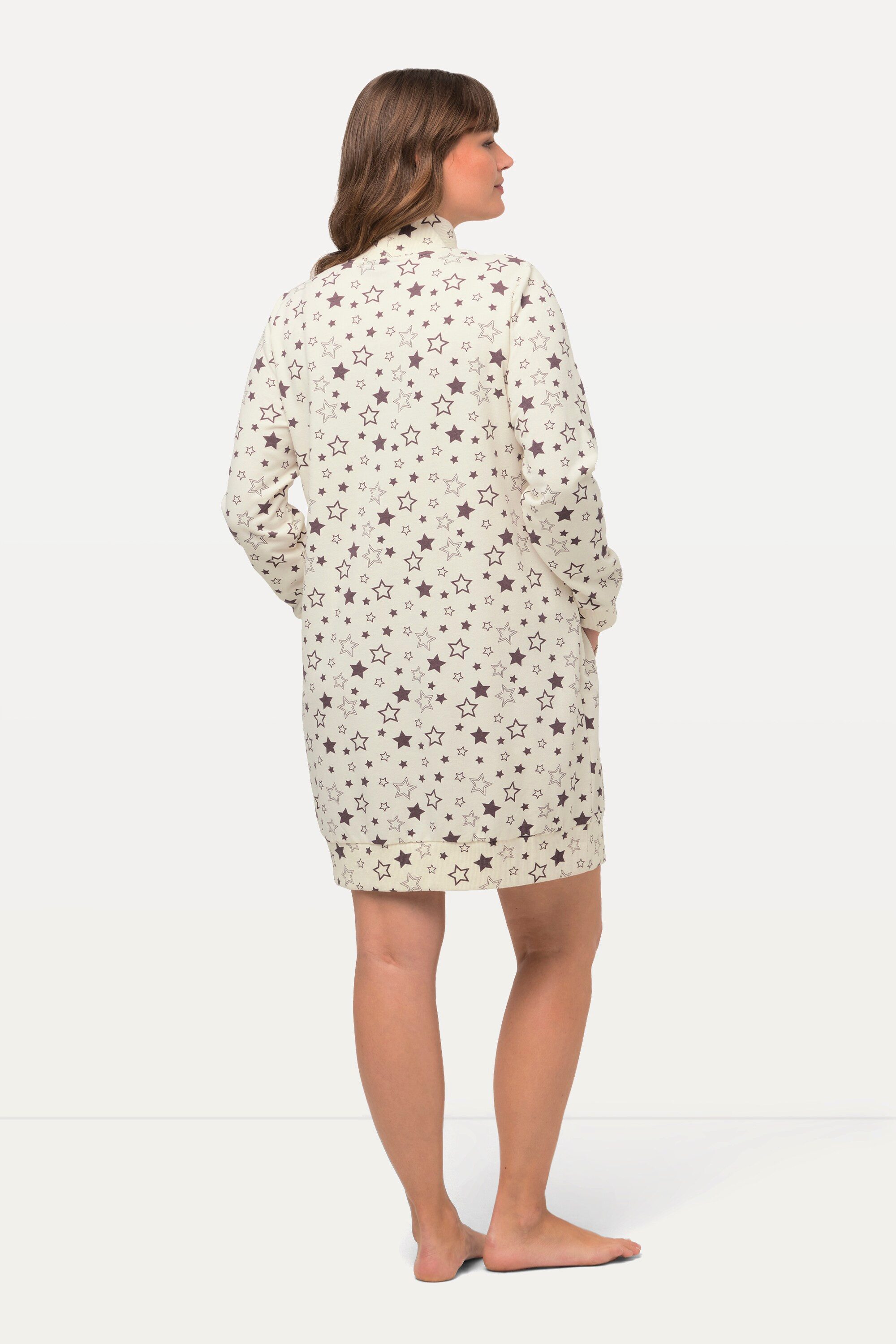 Ulla Popken Nachthemd Loungwear-Kleid kuschelweich Sterne Stehkragen