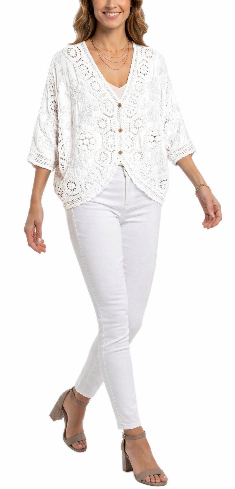 dy_mode Cardigan Damen Häkel Cardigan Kurze Sommerjacke Häkeloberteil Sommerjacke in Unifarben, mit Fledermaus-Ärmeln