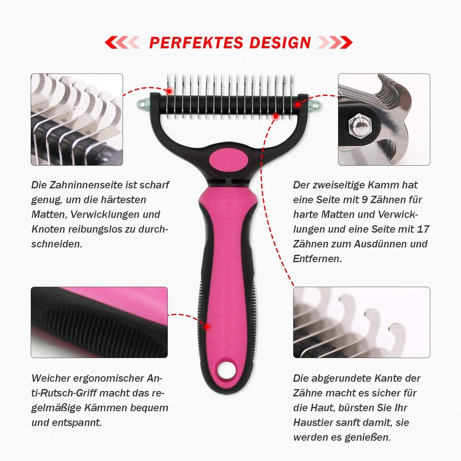 zggzerg Fellbürste Unterfellbürste Entfilzungsstriegel für Hunde und Katzen, Metall, fur Hunde und Katzen, Langhaar Pflege für kleine Hunde