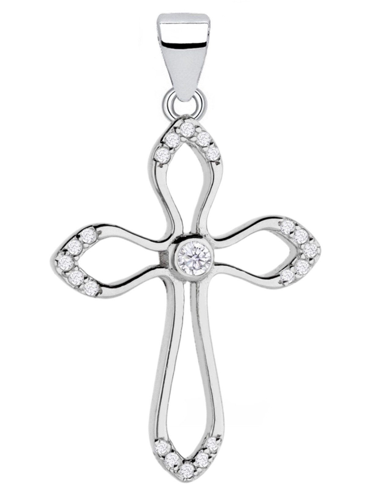Kettenanhänger Silber Kreuz mit Zirkonia Anhänger 925 Sterling Echtschmuck