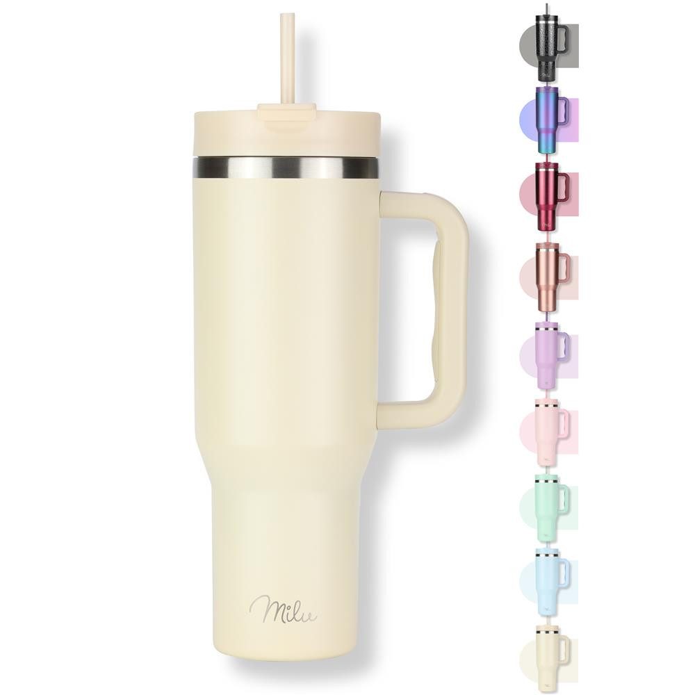 Milu Thermobecher Edelstahl Tumbler To Go 1200 ml, mit Strohhalm und Henkel