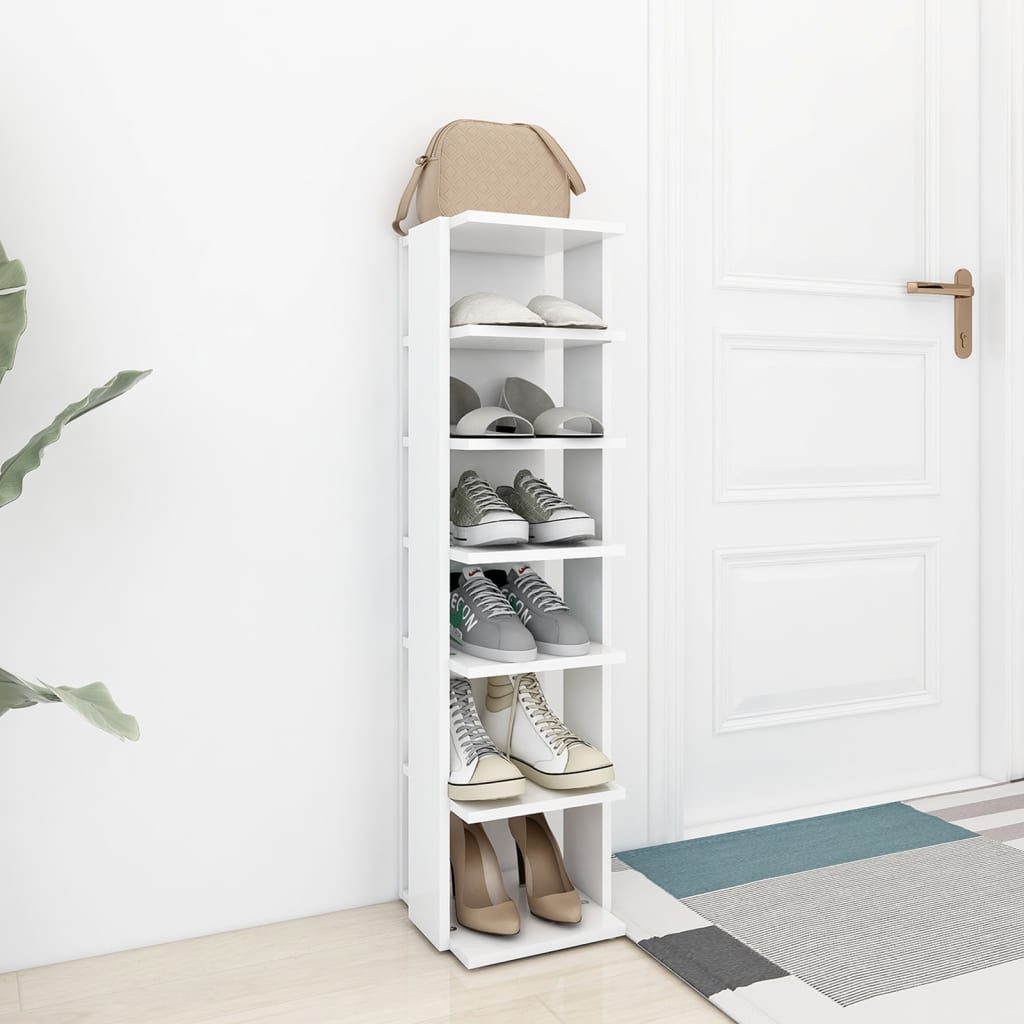 furnicato Schuhregal Schuhschrank Weiß 27,5 x 27 x 102 cm aus Holzwerkstoff, 1-tlg., Kompakter Regalschrank mit 6 Fächern für enge Ecken unter der Treppe