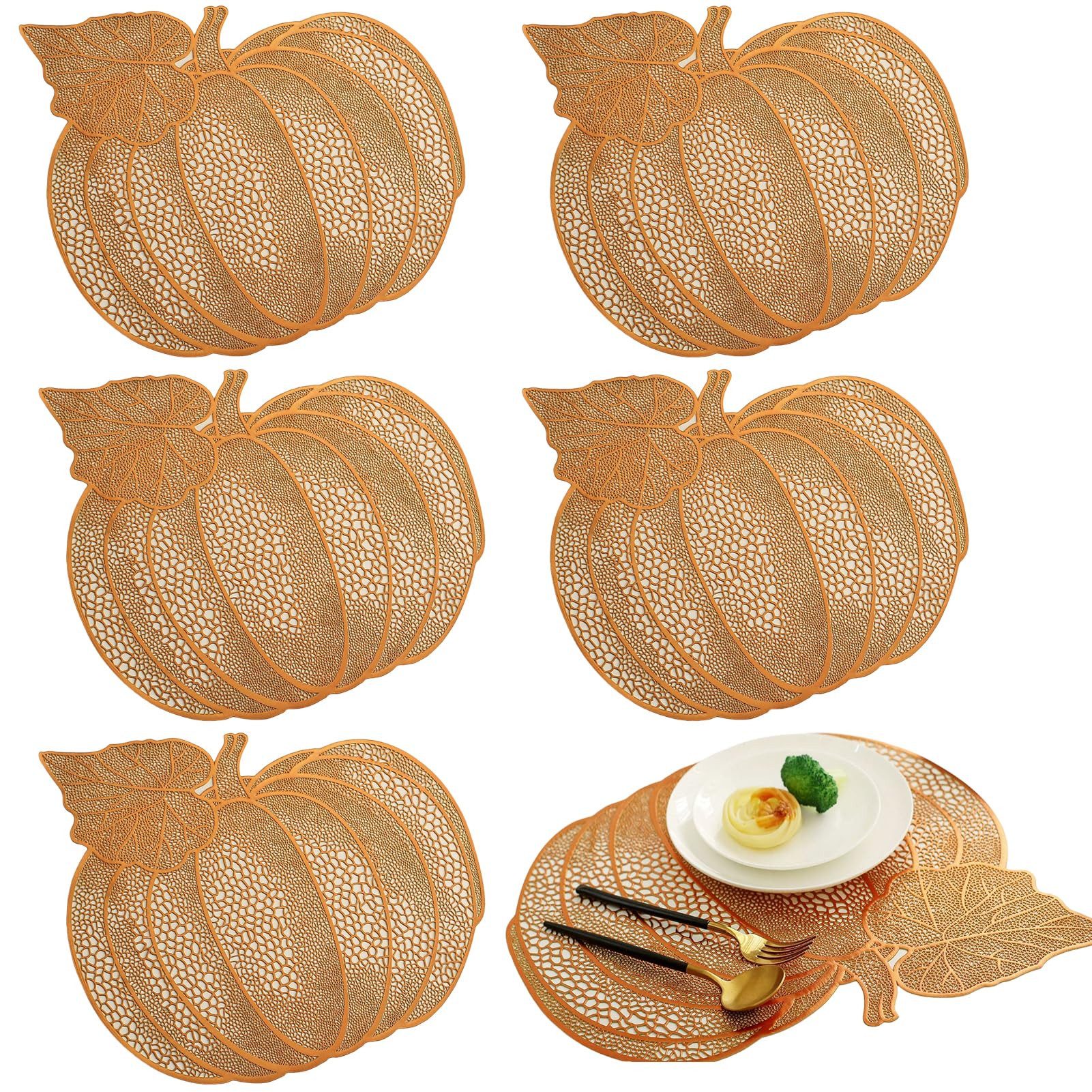 FOUORTUNATE-BEE Platzset 6er Set Kürbis Platzsets Halloween Tischsets abwaschbar rutschfest, (6-St), 6er Set Kürbis Tischsets für Halloween, Küche, Partys und Feste Deko