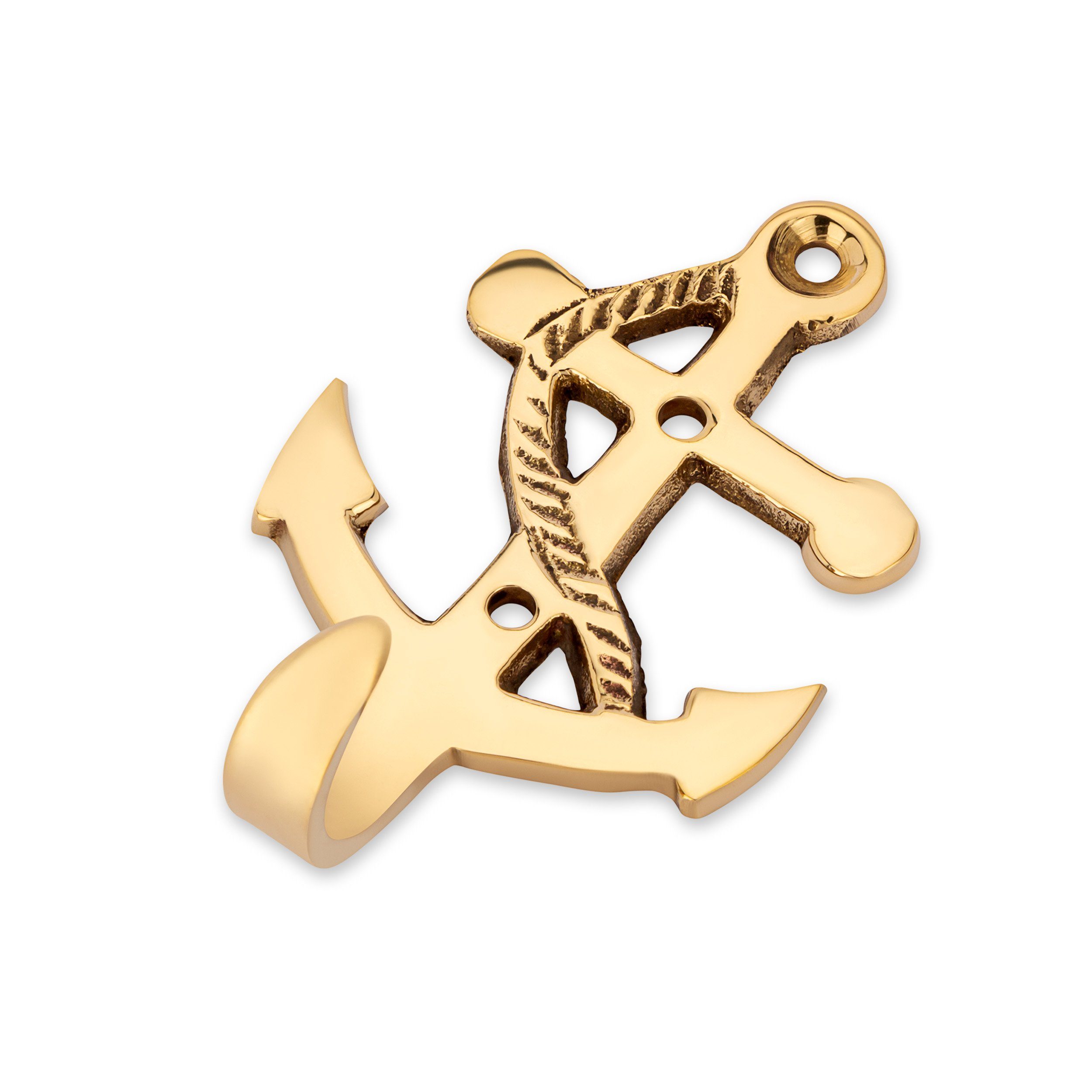 NKlaus Wandhaken Maritim Haken Anker 4x7cm aus Messing gold Wandhacken Türhacken Kleide, Schlüsselhaken, Handtuchhaken