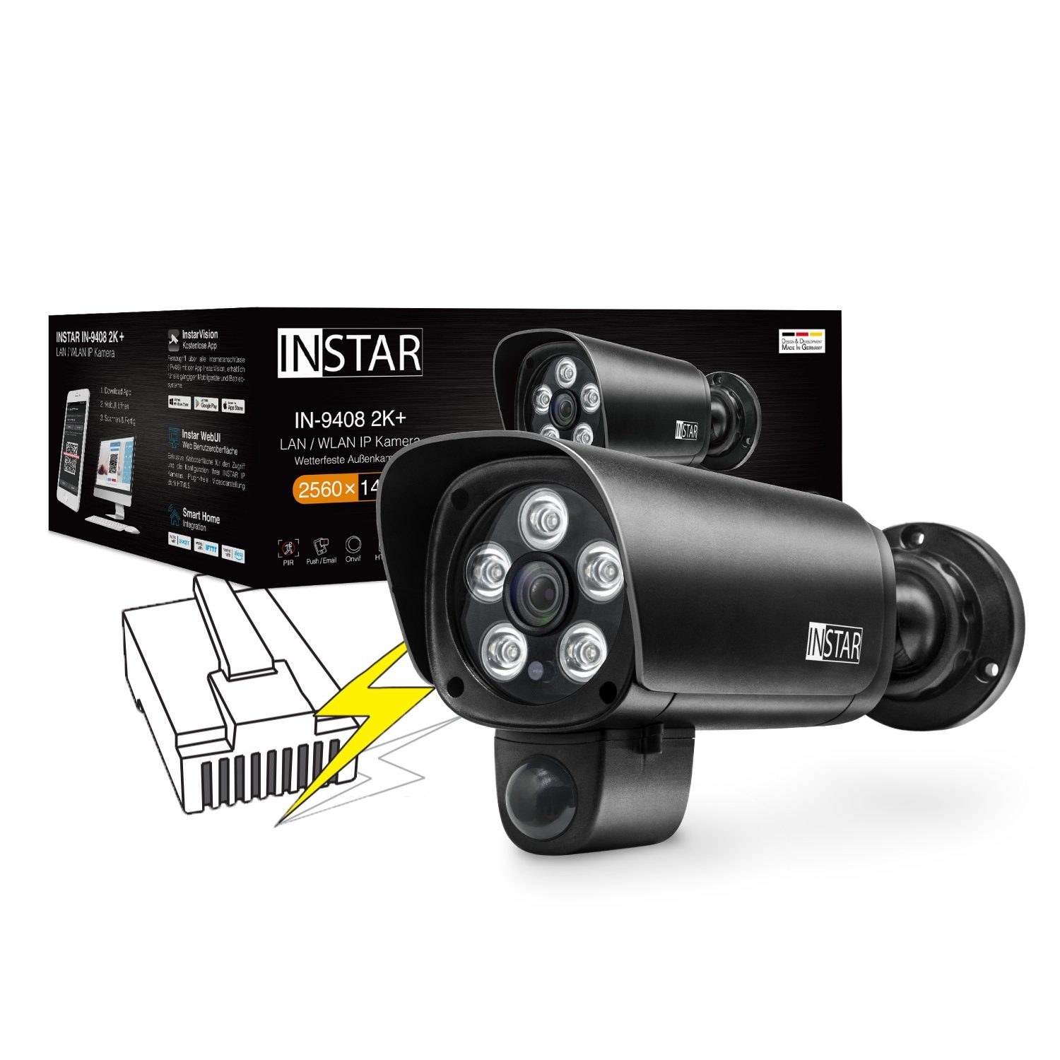 INSTAR IP Kamera IN-9408 2K+ (LAN / PoE Version) mit AI IP-Überwachungskamera (LAN, PoE, IEEE 802.3af)