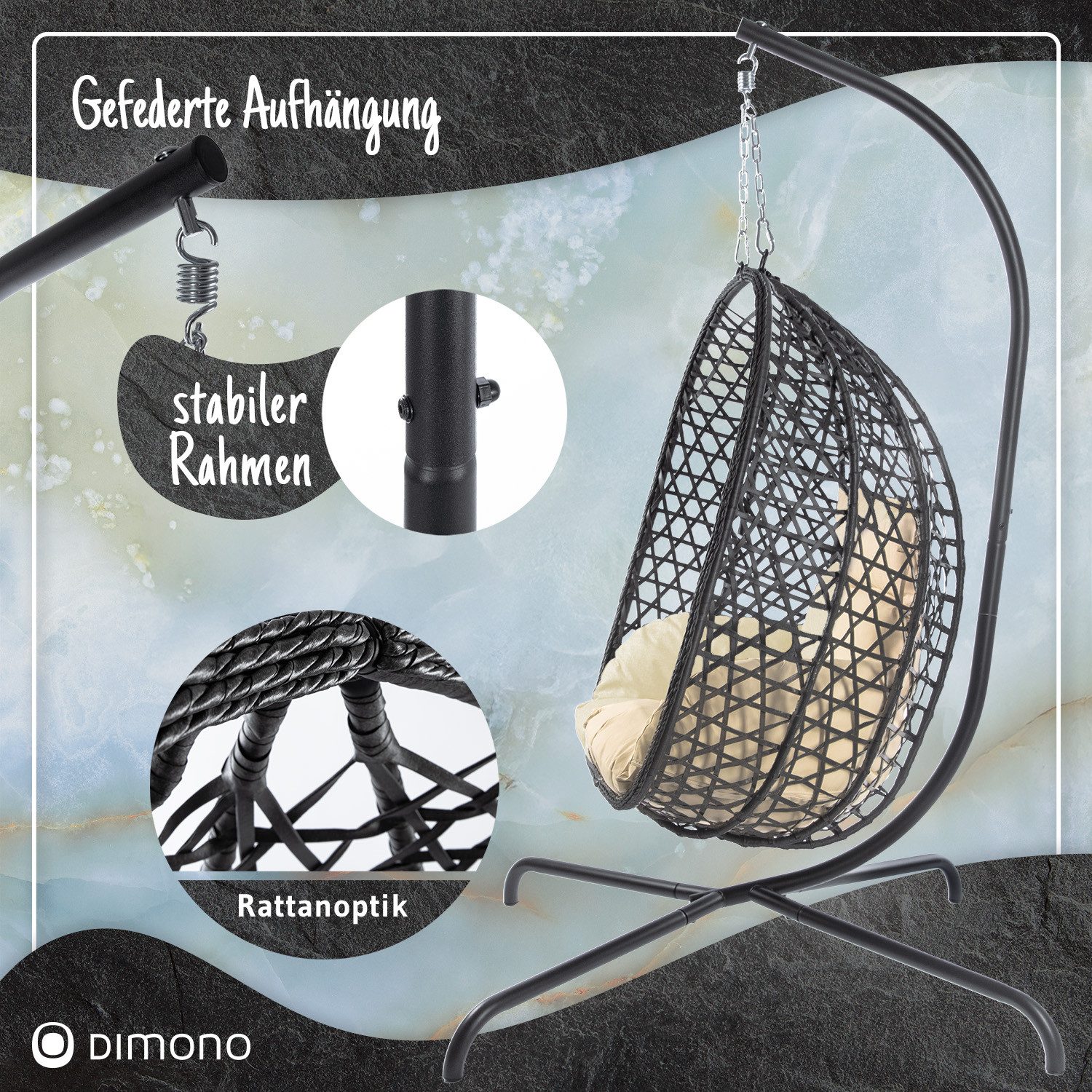 Goods+Gadgets Hängestuhl Polyrattan Hängestuhl mit Gestell und Kissen–Komfo günstig online kaufen