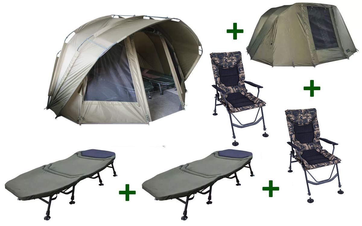 Angelzelt Fort Knox 3,5 2.0 Man Shelter + Winterskin + 2 Bedchairs + 2 Carpchair