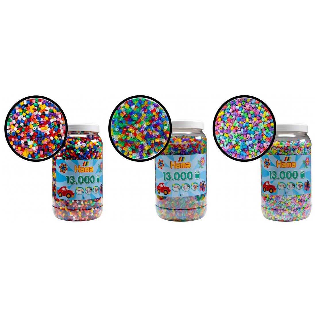 Hama Perlen Bügelperlen 39.000 HAMA Bügelperlen Vollton Pastell Glitter Farben Mix Sortiment, (39000-tlg), 3 große Vorratsdosen