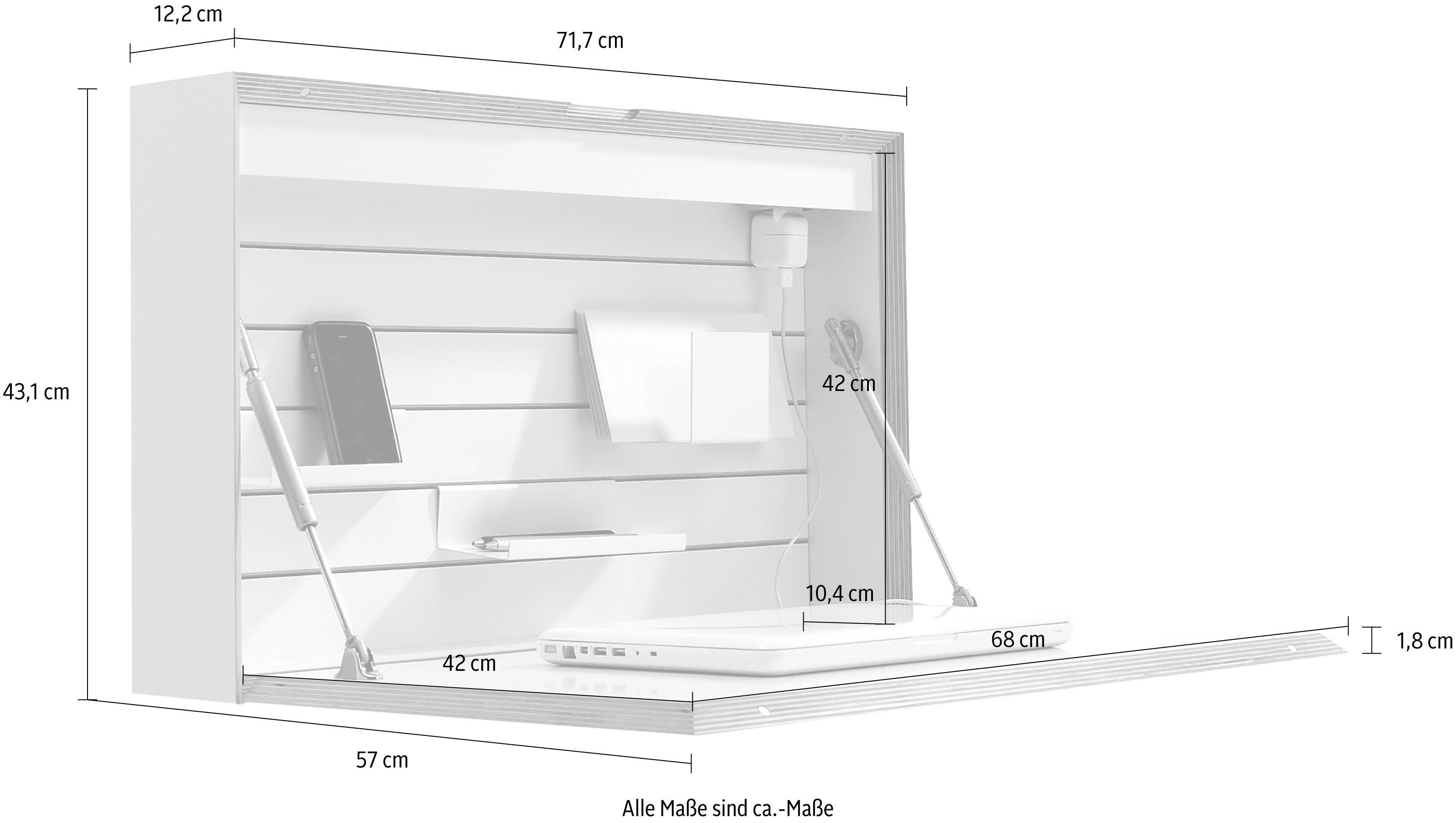 SMALL An/Aus-Schalter Wandsekretär Touch-Funktion oder LIVING mit mit Beleuchtung Birkenkante weiß LED wahlweise Müller FLATBOX,