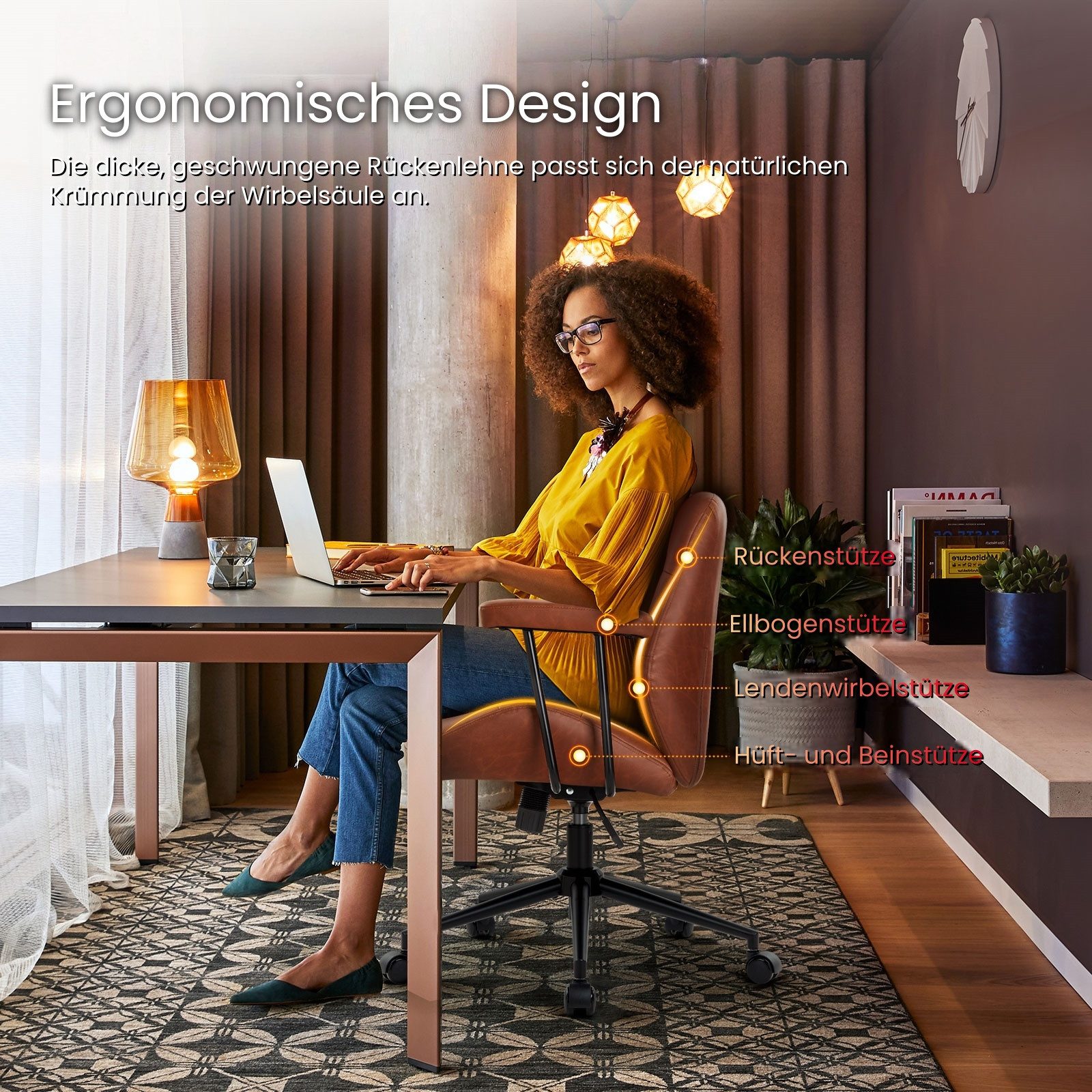 IWMH Bürostuhl Drehstuhl mit abnehmbarer Armlehnen, (Ergonomisch Schreibtsichstuhl), PU-Leder Stuhl für Schminktisch Homeoffice