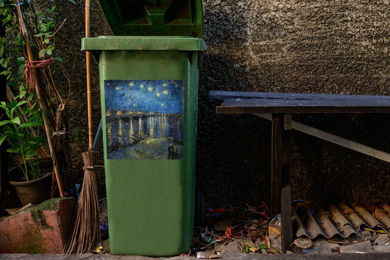 St), Wandsticker (1 Meister Mülltonne, - Sticker, Gogh Van Abfalbehälter Alte MuchoWow Mülleimer-aufkleber, Container, - Brücke