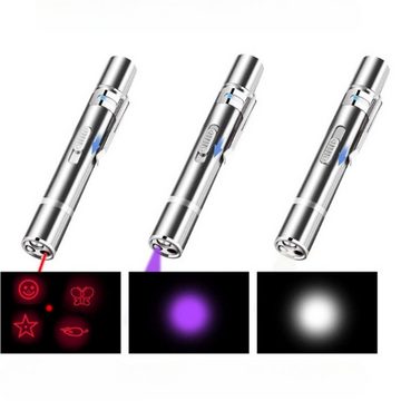 Gontence Tier-Intelligenzspielzeug Katzenspielzeug, Laserpointer, wiederaufladbar, Katzenlaserspielzeug, Metall, Laser-Katzenstab, Katzenspielzeug, USB-Aufladung (1-tlg) 7 einstellbare Muster, rotes Licht, Fernbedienungen, Lehrmitte