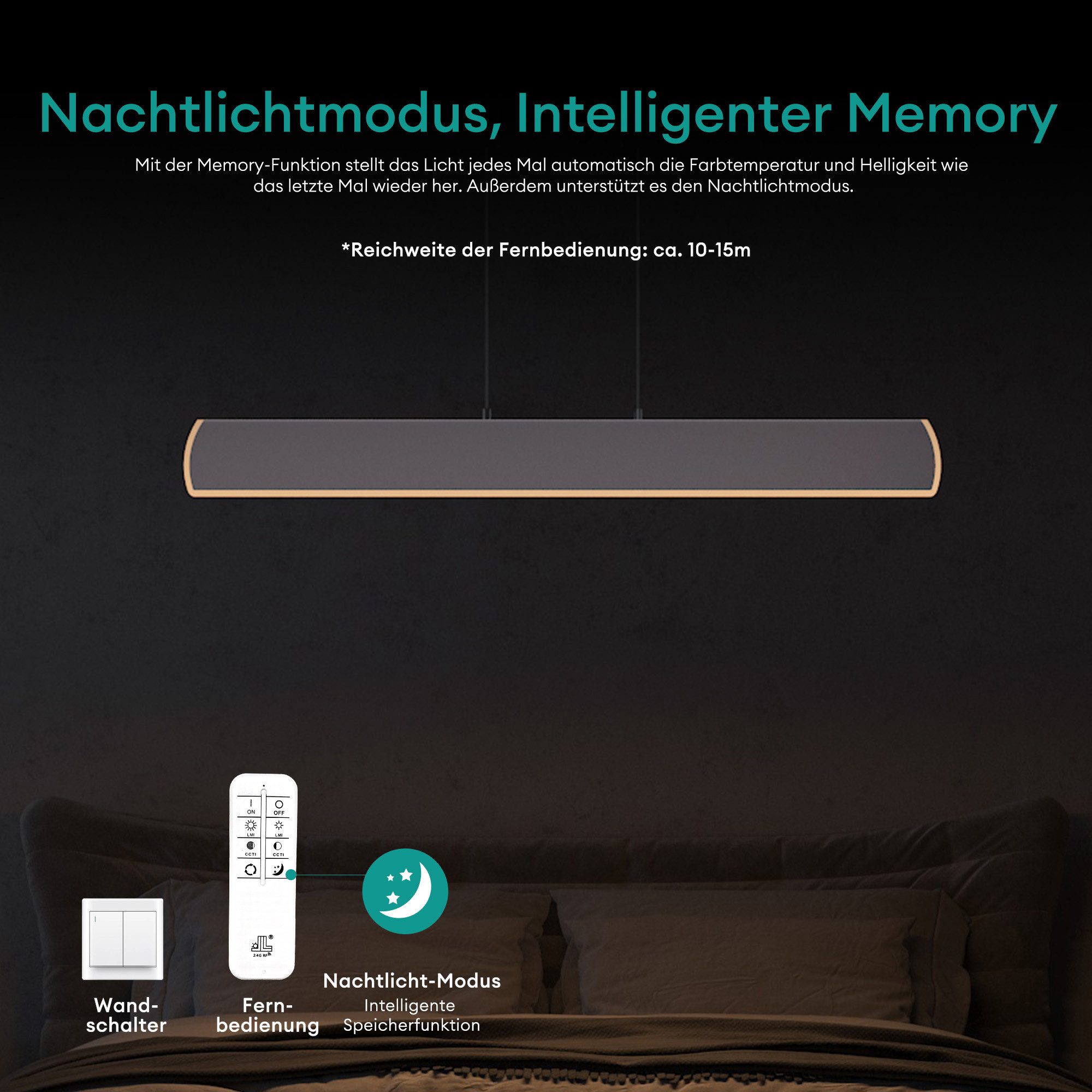 Mai & Mai LED Pendelleuchte Hängelampe Dimmbar mit Fernbedienung Verstellbares Hängeleuchte – Bild 4 von 5