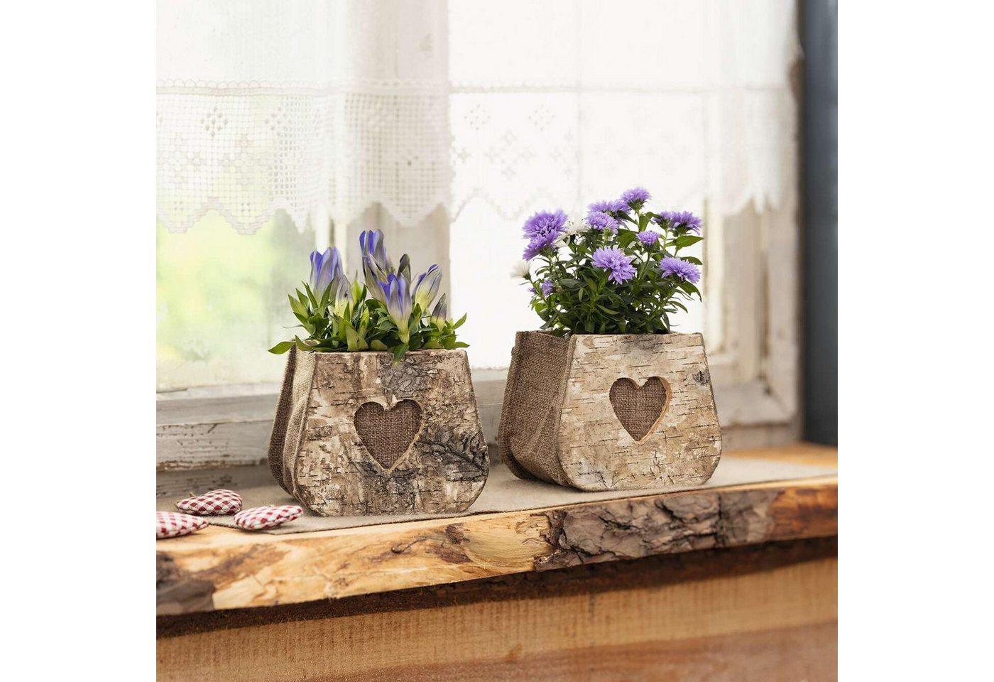 Thumbnail - Frank Flechtwaren Blumentopf Pflanztasche "Birkenherz", 2er Set
