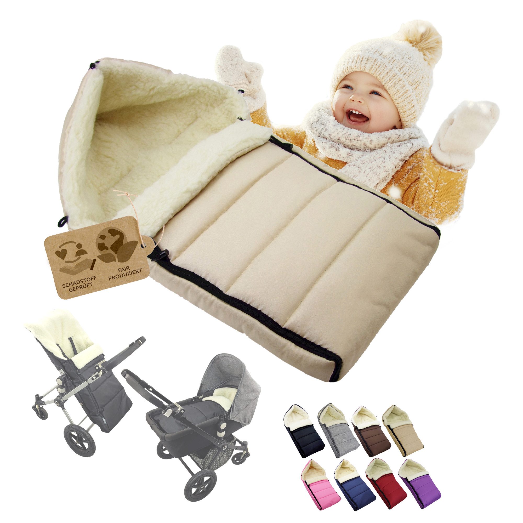 Fußsack Winterfußsack Babyfußsack Fußsack Kinderwagen Wolle 90cm LINIERT