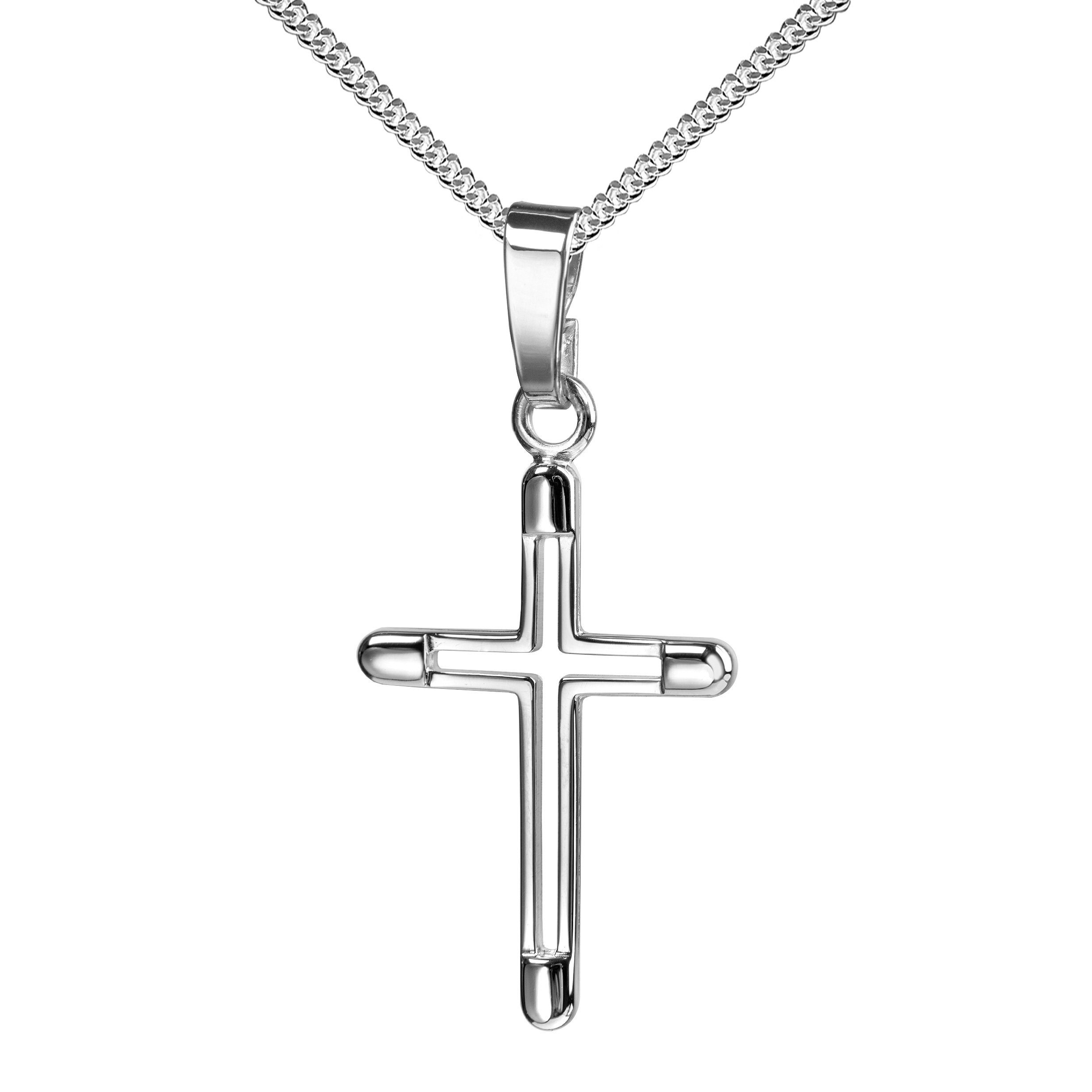 JEVELION Kreuzkette kleiner Kreuzanhänger 925 Silber - Made in Germany  (Silberkreuz, für Damen und Kinder), Mit Silberkette 925 - Länge wählbar 36  - 70 cm oder ohne Kette.
