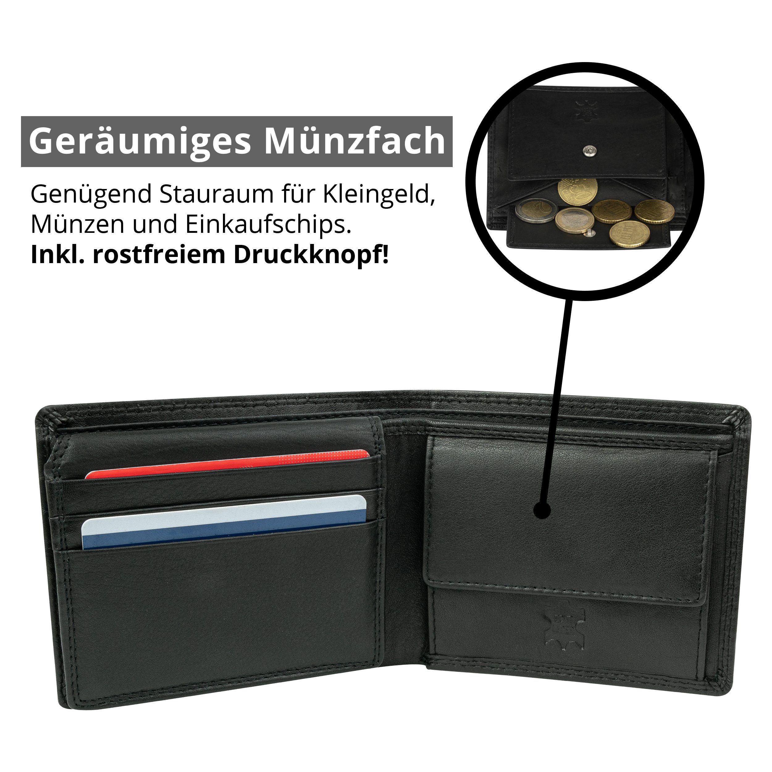 (querformat), Herren GN107 Premium Geldbörse 100% MOKIES Portemonnaie Echt-Leder, Nappa RFID-/NFC-Schutz Premium Nappa-Leder,