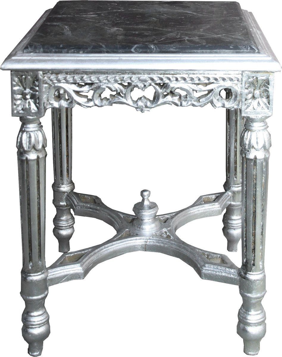 Casa Padrino Beistelltisch Barock Beistelltisch x Silber - 52 H Eckig schwarzer Telefon cm Antik mit 41 Tisch 41 x Stil Marmorplatte Blumen