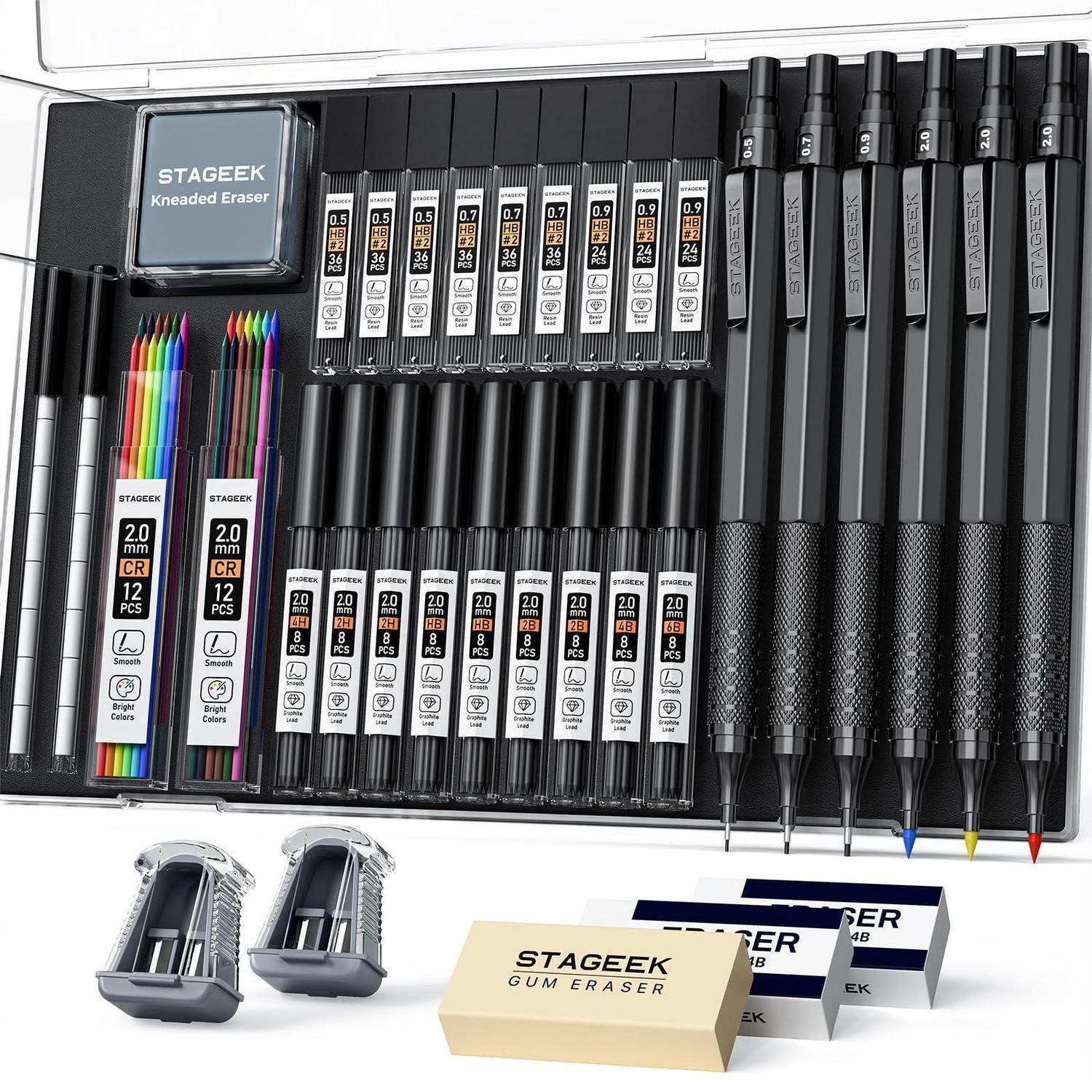 LuxusKollektion Druckbleistift Druckbleistift-Set 4 Größen/6Härten metall