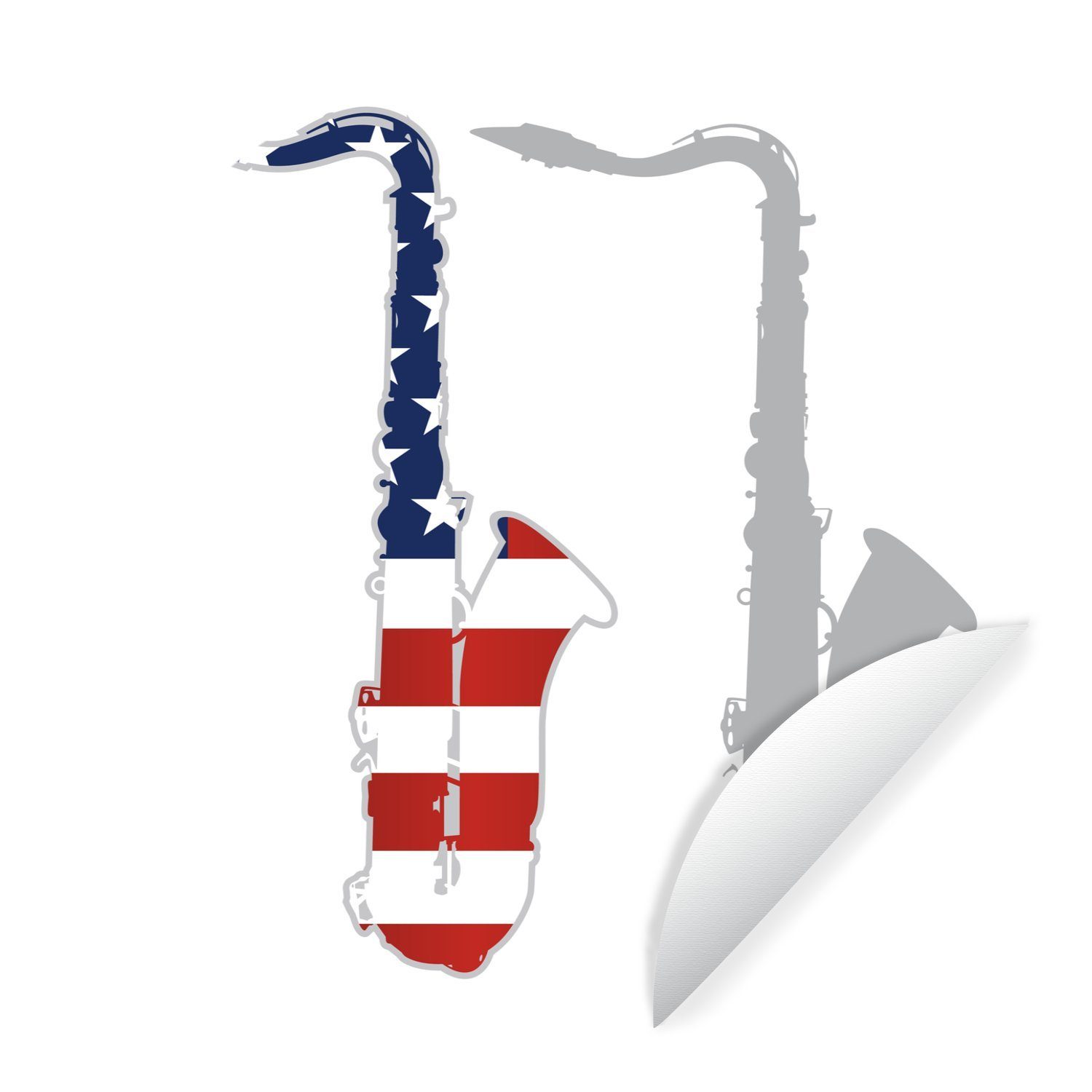 MuchoWow Wandsticker Illustration eines Saxophons mit der amerikanischen Flagge (1 St), Tapetenkreis für Kinderzimmer, Tapetenaufkleber, Rund, Wohnzimmer