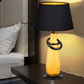 etc-shop Schreibtischlampe, Leuchtmittel nicht inklusive, Beistelllampe Tischleuchte Retro Nachtlicht gold Stoff Schirm H 38 cm