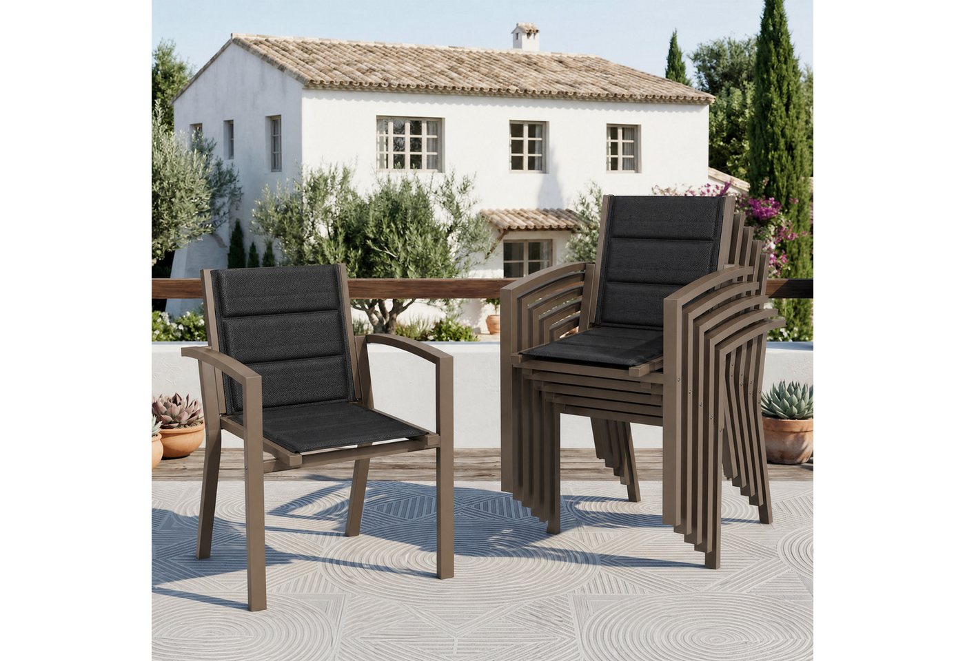 HOMALL Gartenstuhl Stapelbare Aluminiumstühle Outdoor Stühle 2/4/6er Set, Bis 160kg (Gewicht ca. 3,5 kg, erhältlich in drei Farben, geeignet für Camping, Pool, Grillszenarien (ohne Tisch), 6 St)