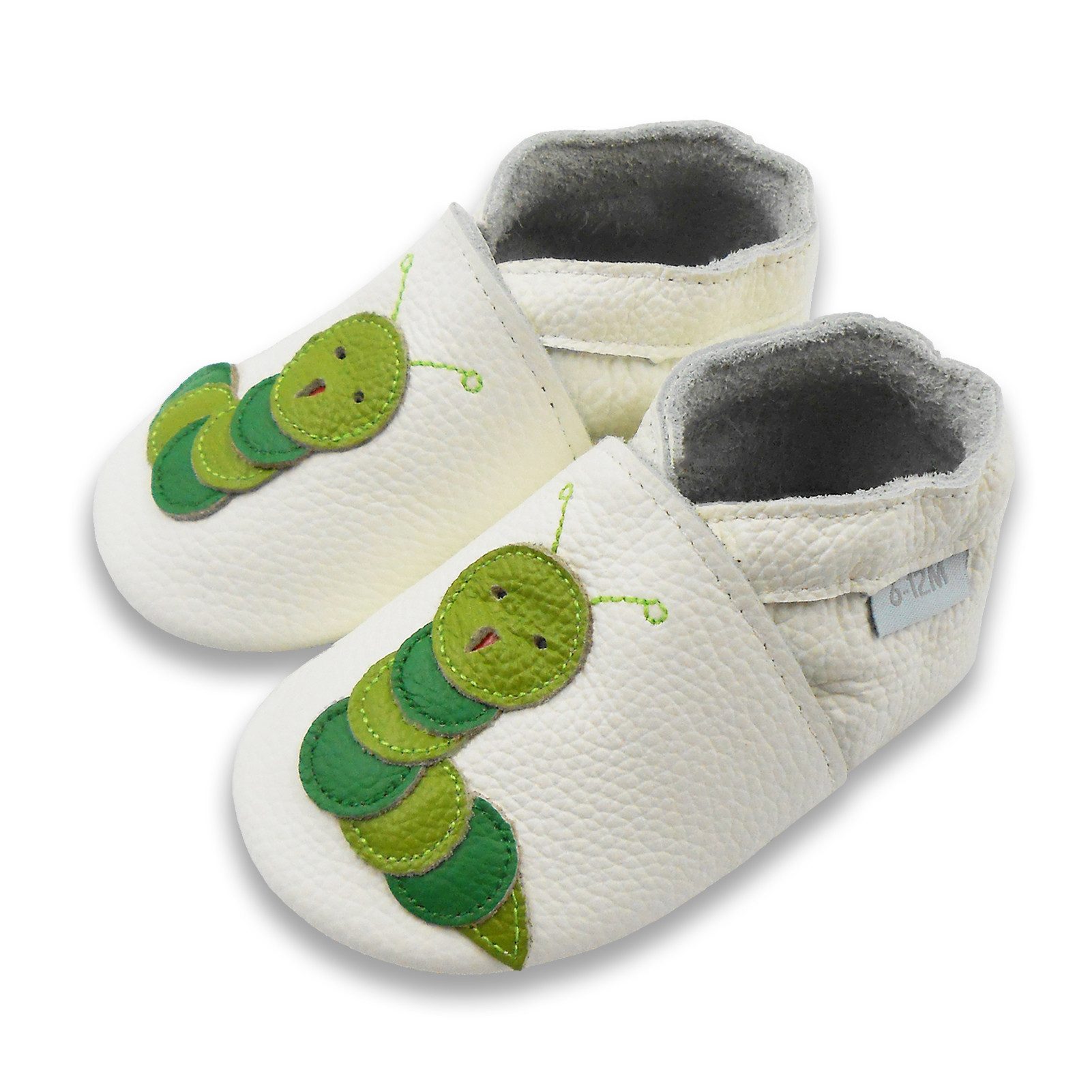 Basrakids Weiche Leder Krabbelschuh Hausschuhe Lederpuschen Raupe weiß Lauflernschuh Handgenäht, weiche, leichte, flexible, rutschfest