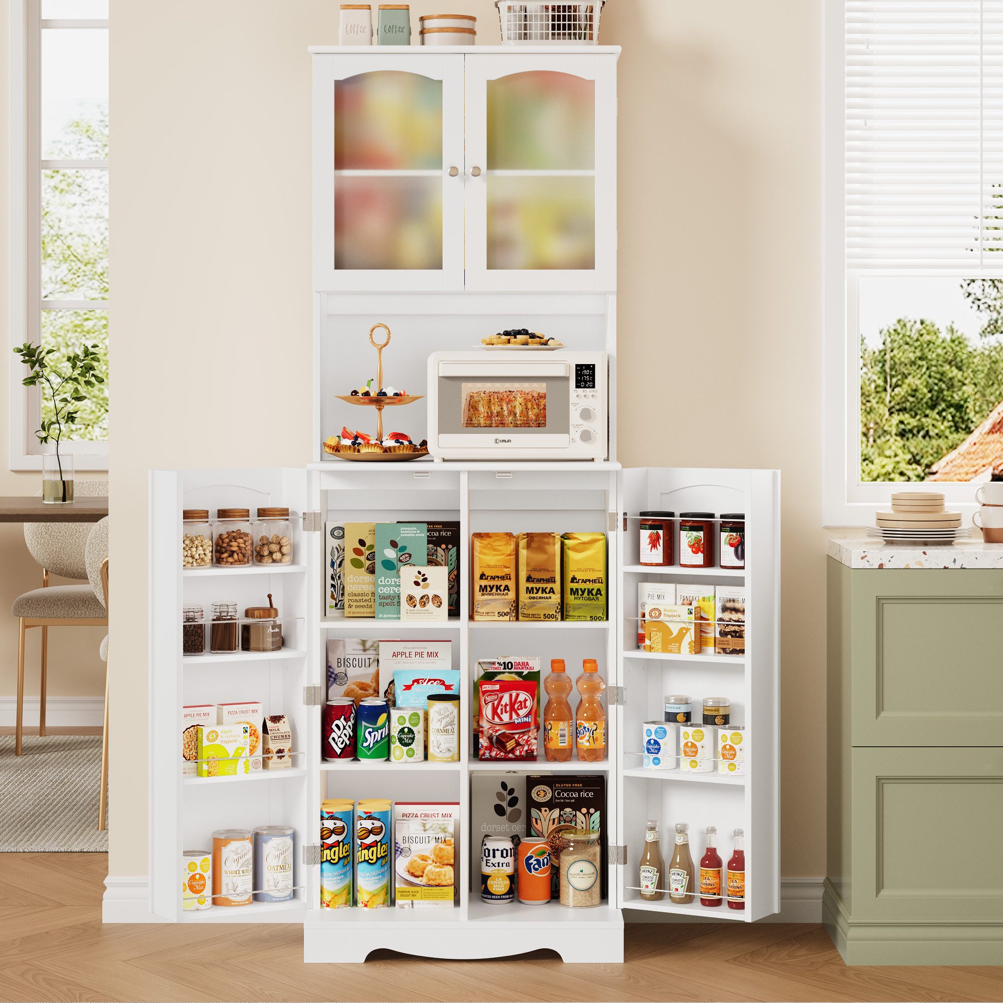 HOMECHO Hochschrank Küchenschrank mit Mikrowellenregal und Türablagen