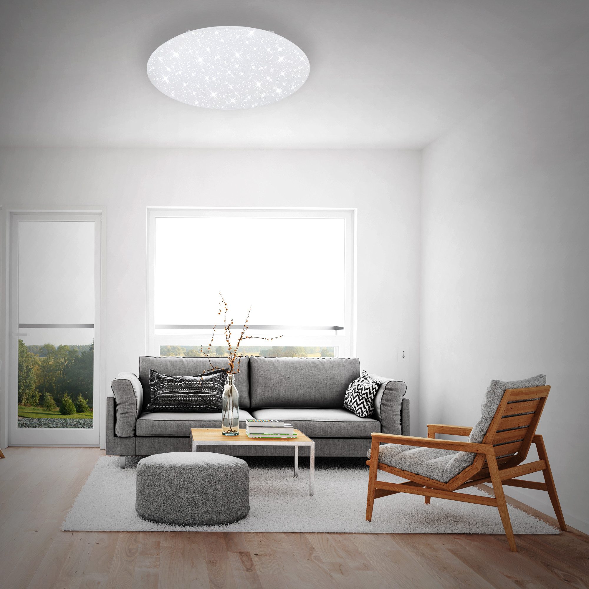 Briloner Leuchten Deckenleuchte LED Deckenlampe Sternenhimmel Wohnzimmer Schlafzimmer Küche 28-76 cm, LED fest integriert, CCT, Deckenlampe, 38x6,5cm, Weiß, 23W, Wohnzimmer, Schlafzimmer, Küche